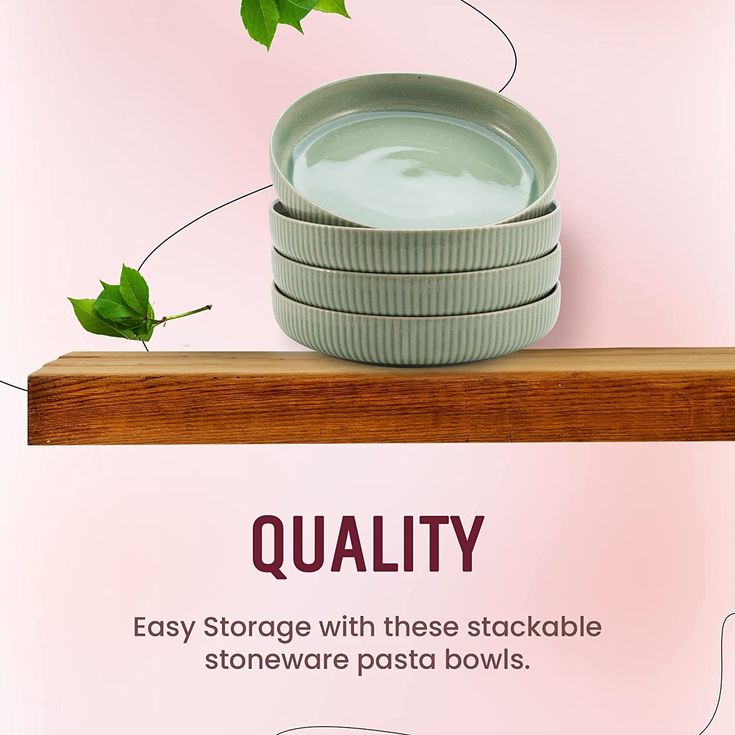 American Atelier Large Pasta Bowls Set of 4-40 oz - Green/Light Blue/Blush