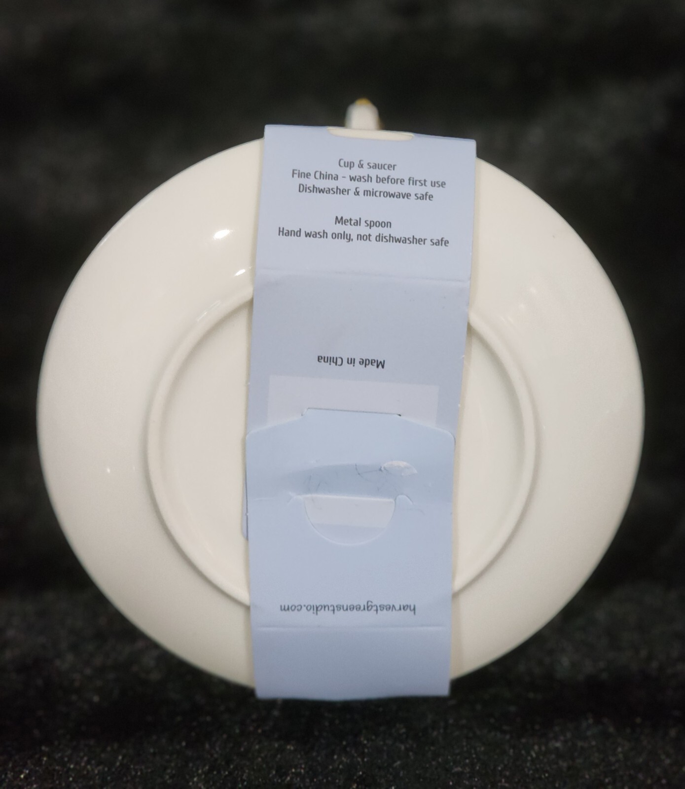 Cherry Bows Teacup & Saucer w Flower Spoon Hearts Blue Red White Lacey Cherries