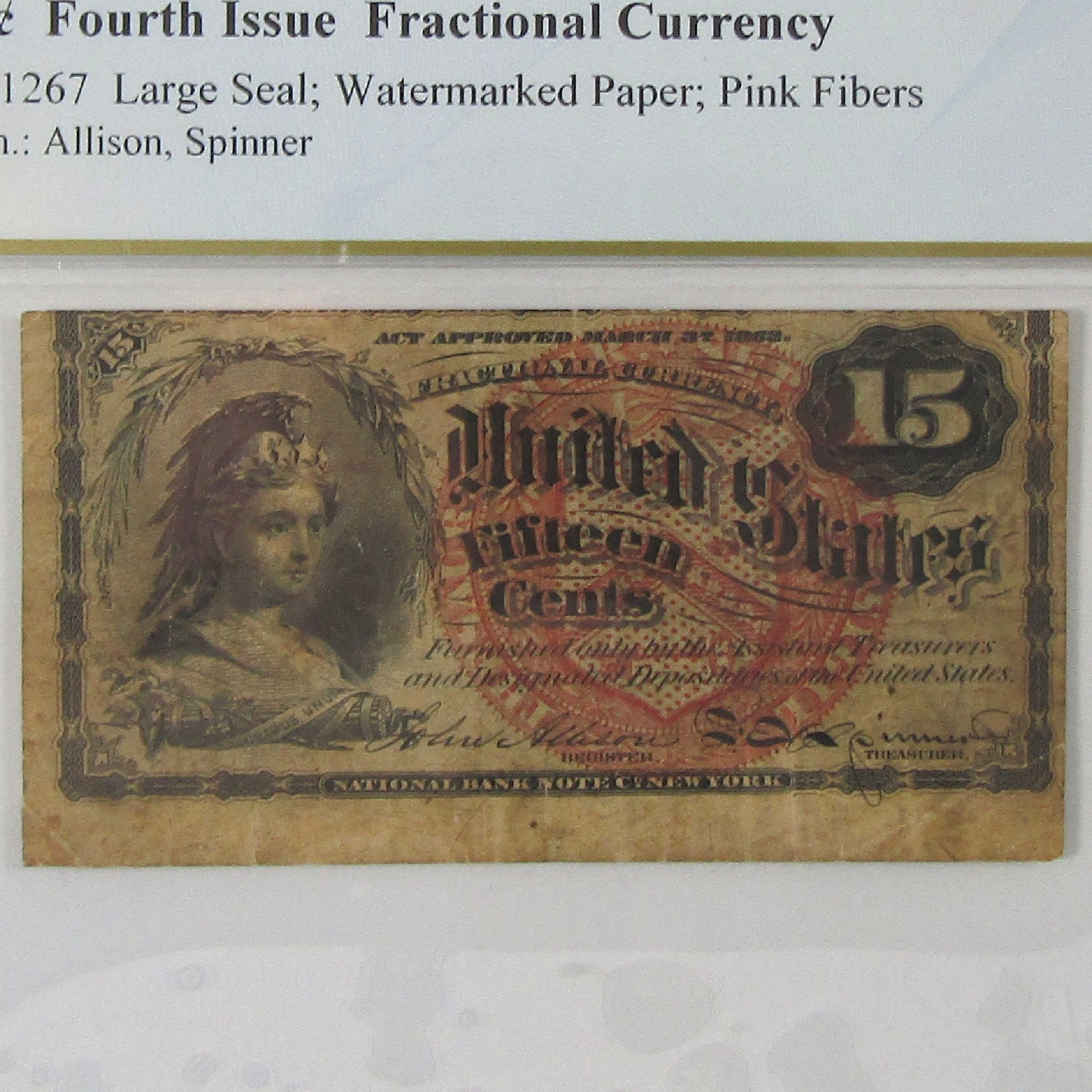 15c Fractional Note Fourth Issue FR1267 VF 25 Details PCGS SKU:I23287