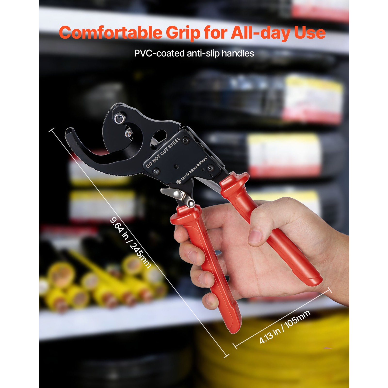 Uimoso Ratcheting Cable Cutter for Copper and Aluminum Wires up to 600MCM/300mm²