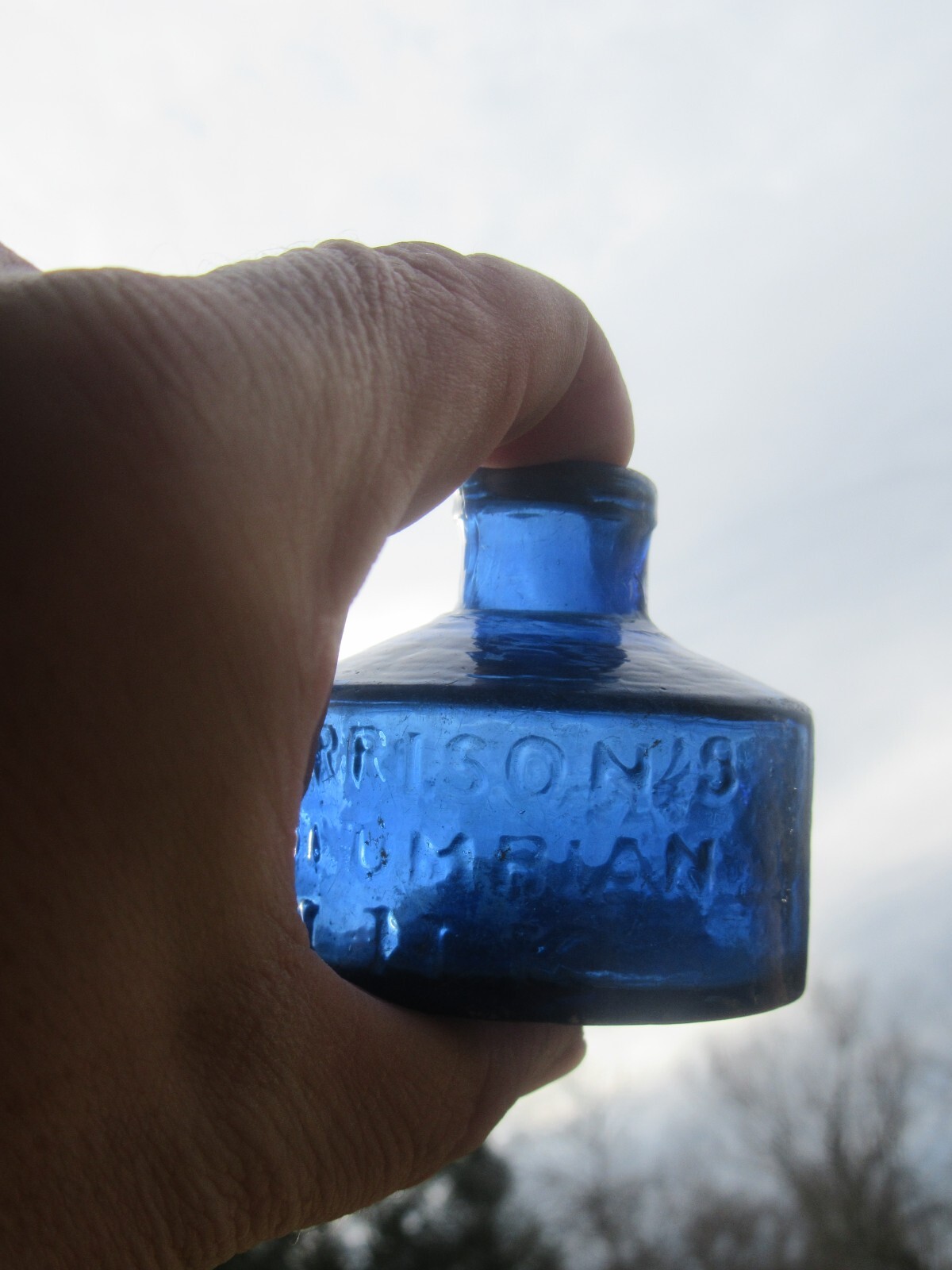 RARE Antique 1850's Harrison's Columbian Ink Cobalt Inkwell Bottle, Pontil