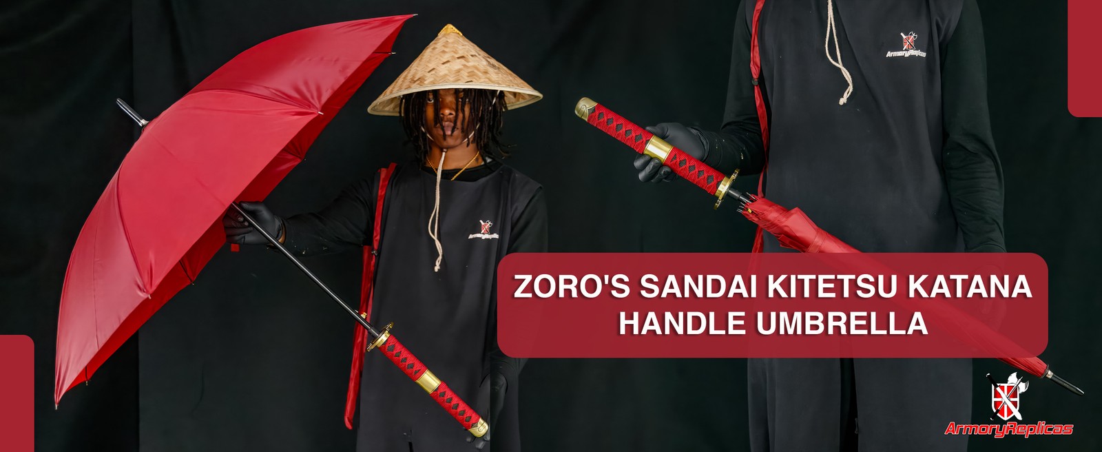 Unique Katana-Style Umbrella with Red Canopy & Faux Ray Skin Samurai Handle