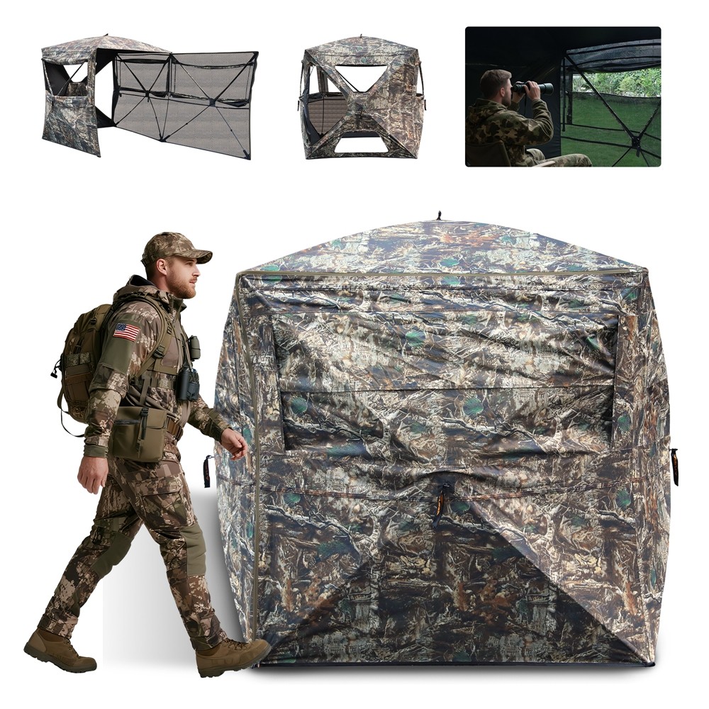 FLISSA Hunting Blind See-Through 3-4 Person 270 Degree with Full-Opening Door