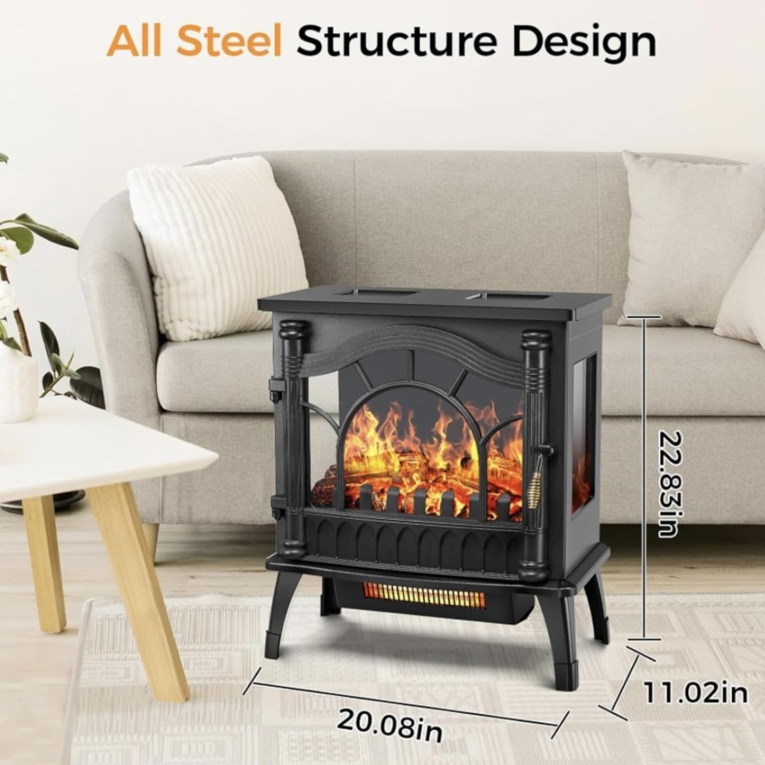 Electric Fireplace Heater, 20'' Infrared Fireplace Heater 1000/1500W, 3D Realist