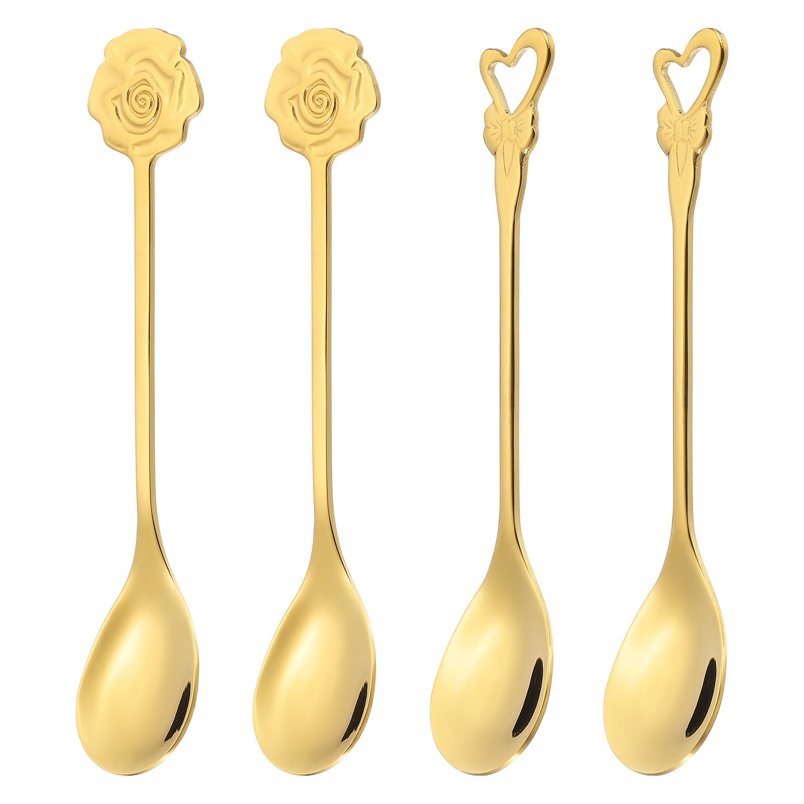 4pcs Coffee Spoons, Heart/Rose Tea Spoons Stainless Steel, Gold