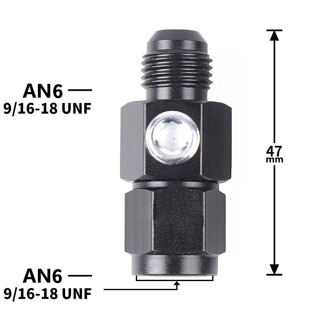 2Pcs Fuel Pressure Fitting 6AN Male to Female + 1/8 NPT Gauge Port Hose Adapter