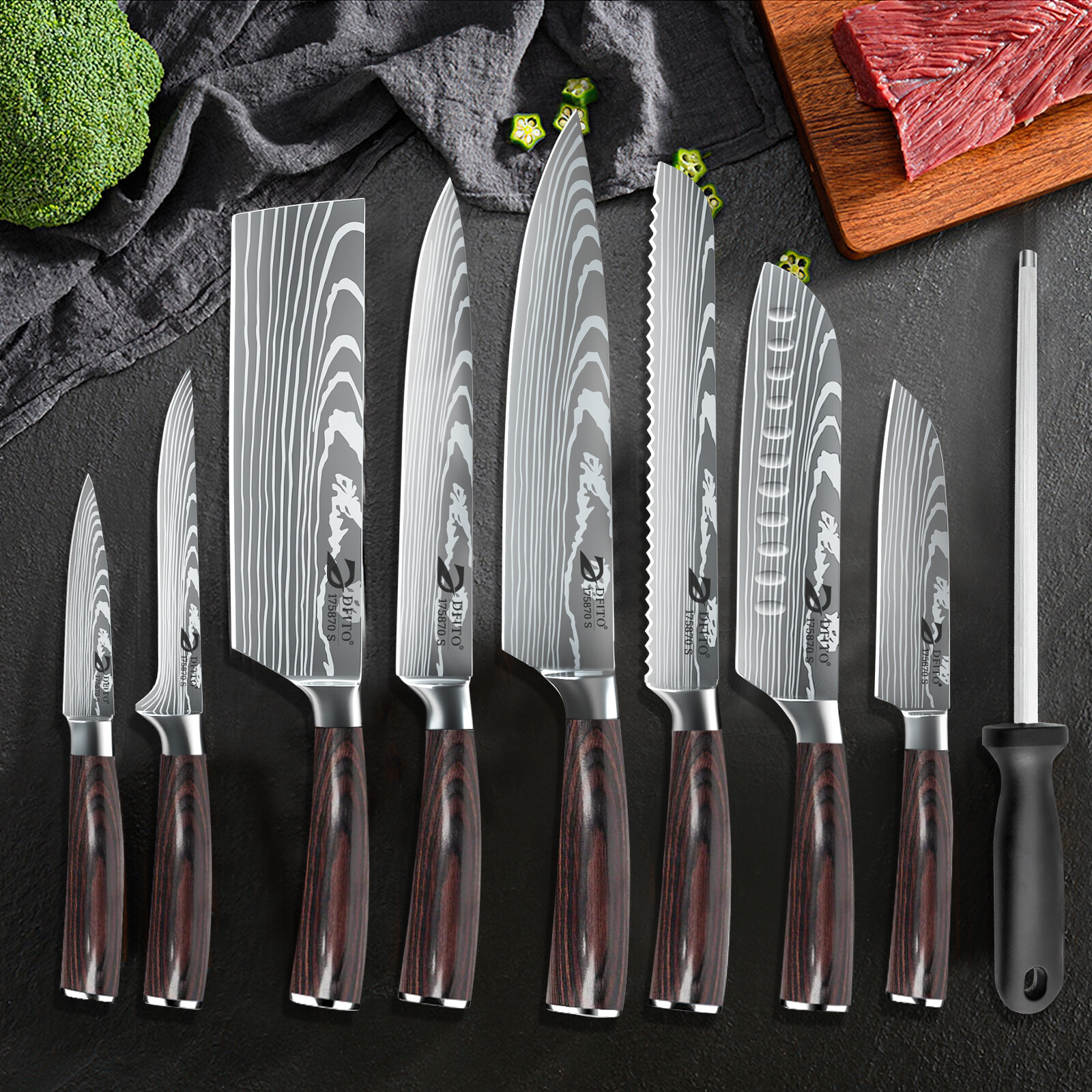 9PCS Handmade HAND FORGED DAMASCUS STAINLESS STEEL CHEF KNIFE Set Kitchen Knives