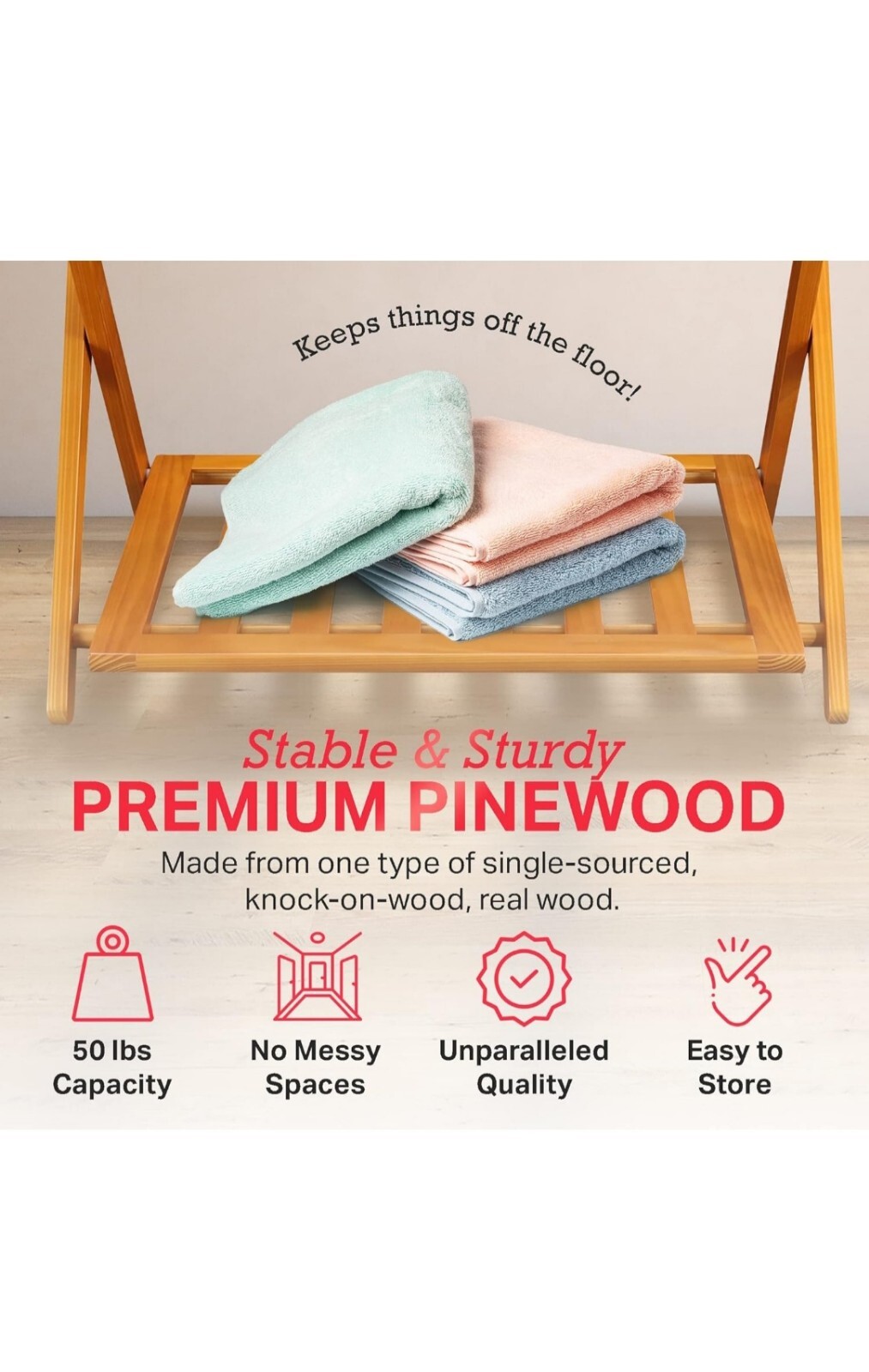 Folding Luggage Rack Honey Oak Wood Finish