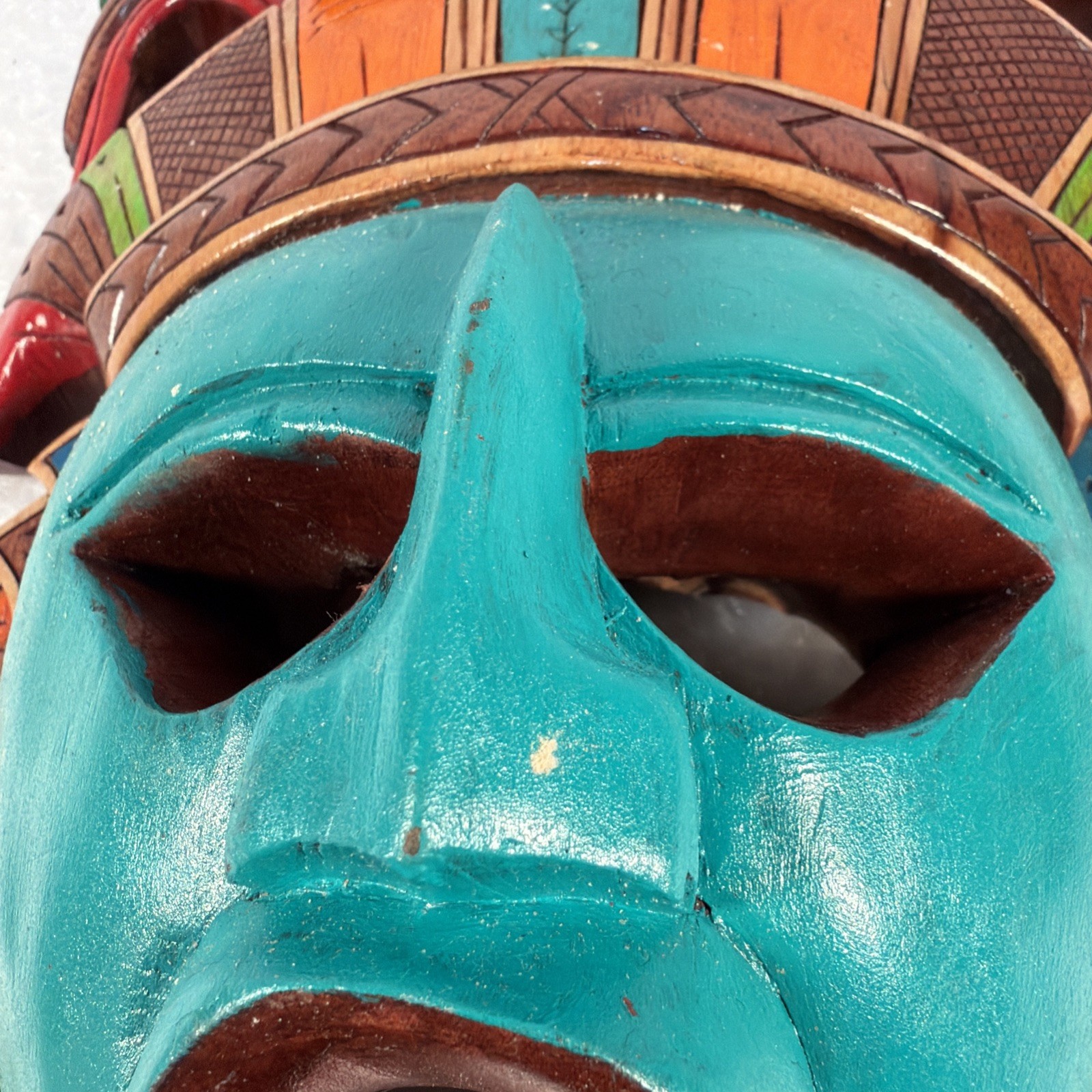 Hand-Carved Wooden Mayan Mask From Mexico