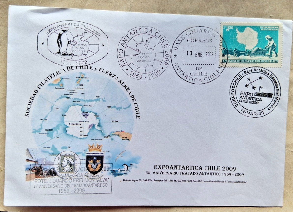 2009 CHILE ANTARCTIC BASE EDUARDO FREI POSTMARK EXPO ILLUSTRATED COVER