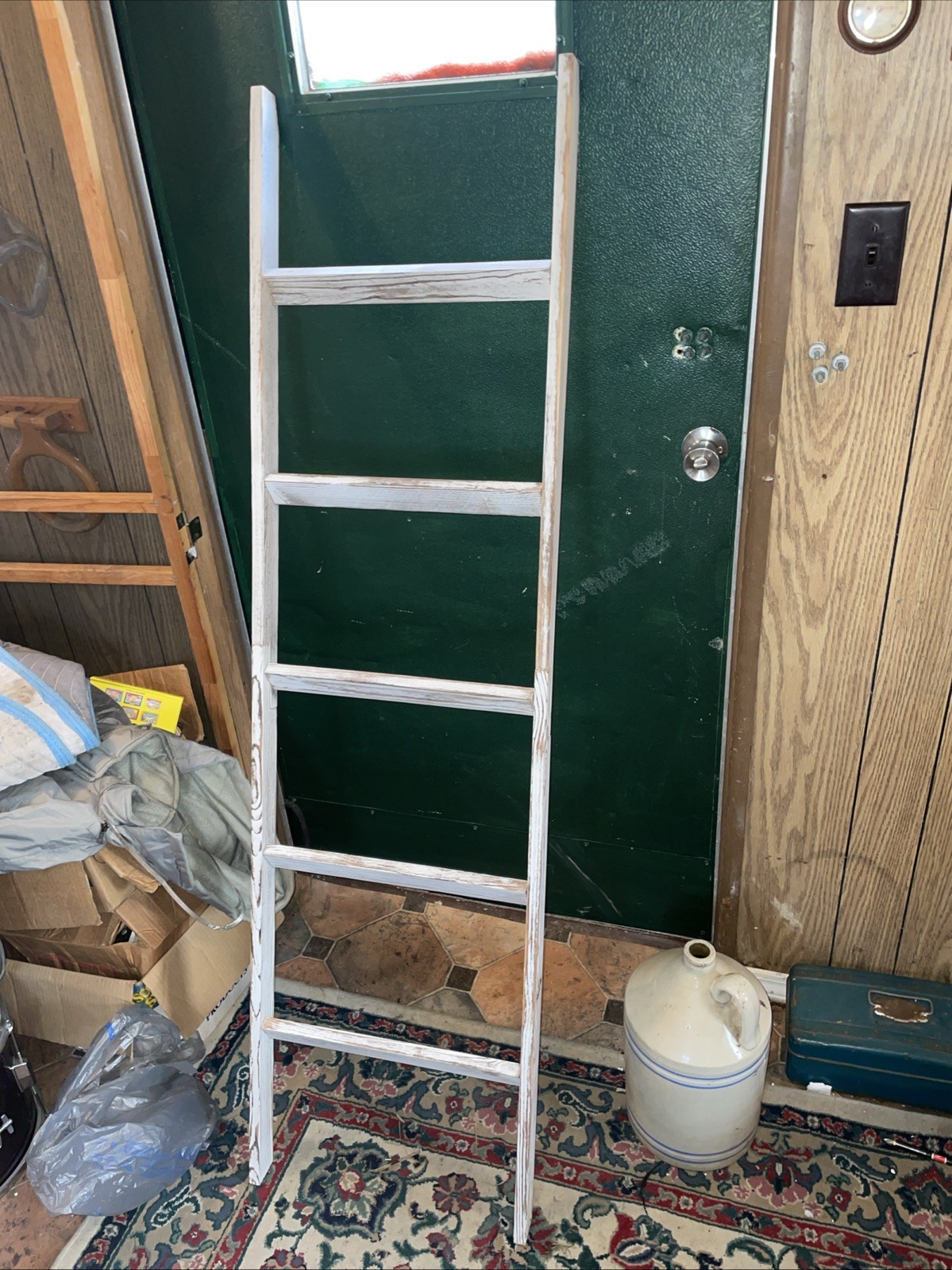 5-Tier Blanket Ladder Wooden Washed White Non-folding  Easy Assembly