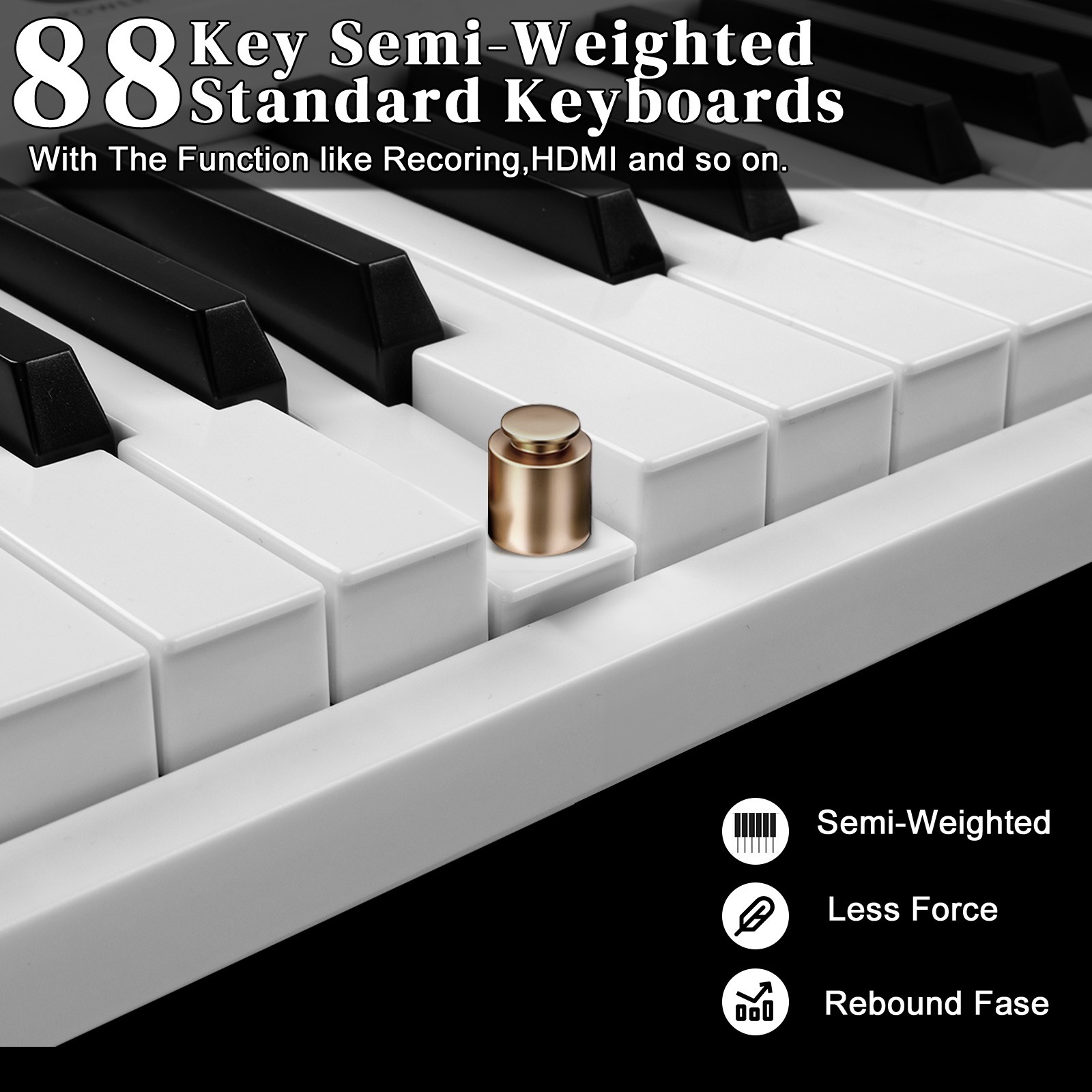 Glarry Digital Piano 88 Key Full Size Semi-Weighted Keyboards,Music Stand,Bag