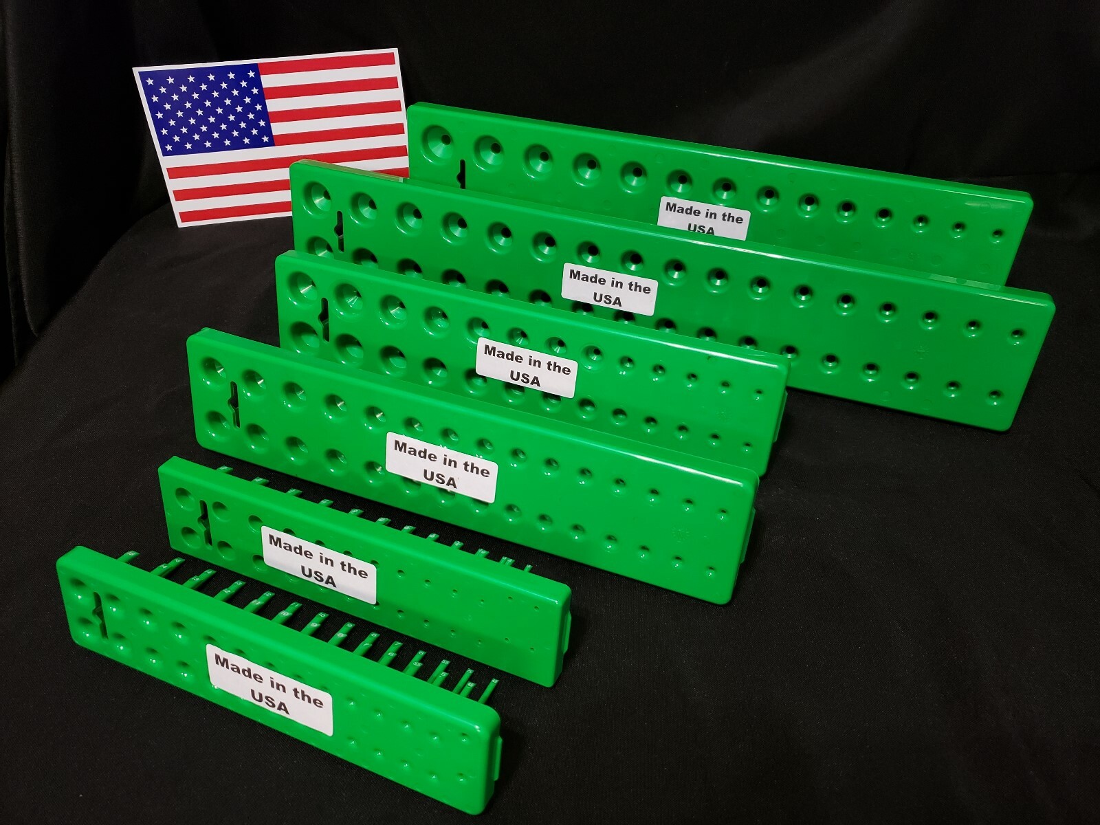 Hansen 6 Pc Socket Tray Metric SAE Tool Rack Holders 1/4" 3/8" 1/2" Green - USA