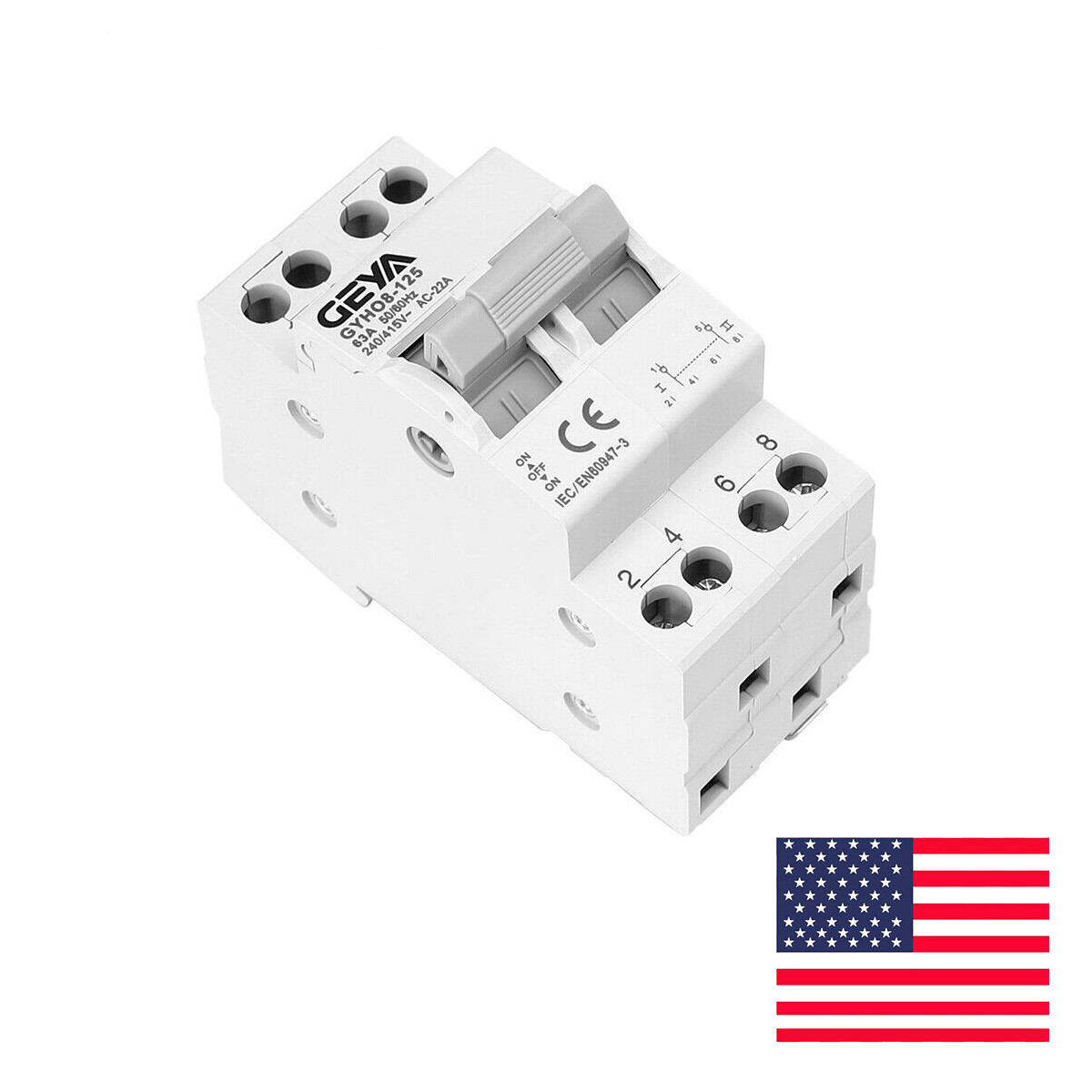 GEYA Manual Changeover Transfer Isolating Switch 2Pole 63A Dual Power Solar/Grid