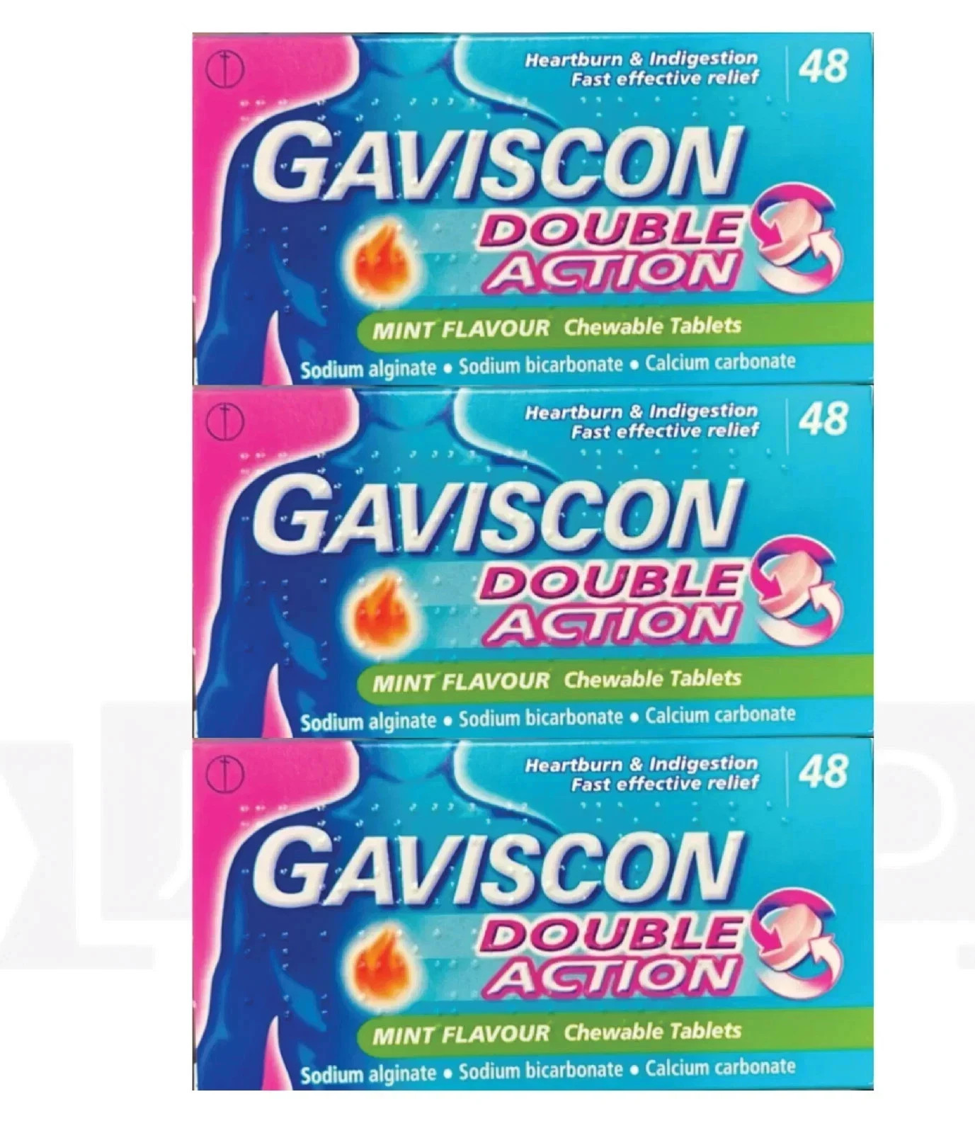 PACK OF 3 - Ga-I$Con Double Action Tablets - (48 Count Each)