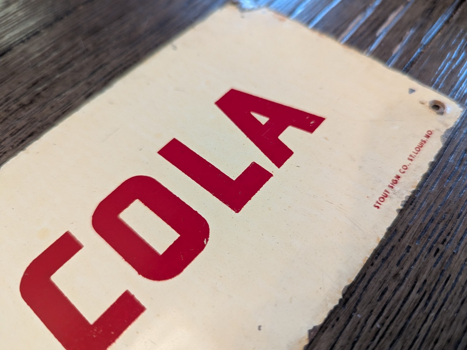 RARE RED ROCK COLA TIN TACKER STRIP SIGN EMBOSSED STOUT CO. 100% ORIGINAL