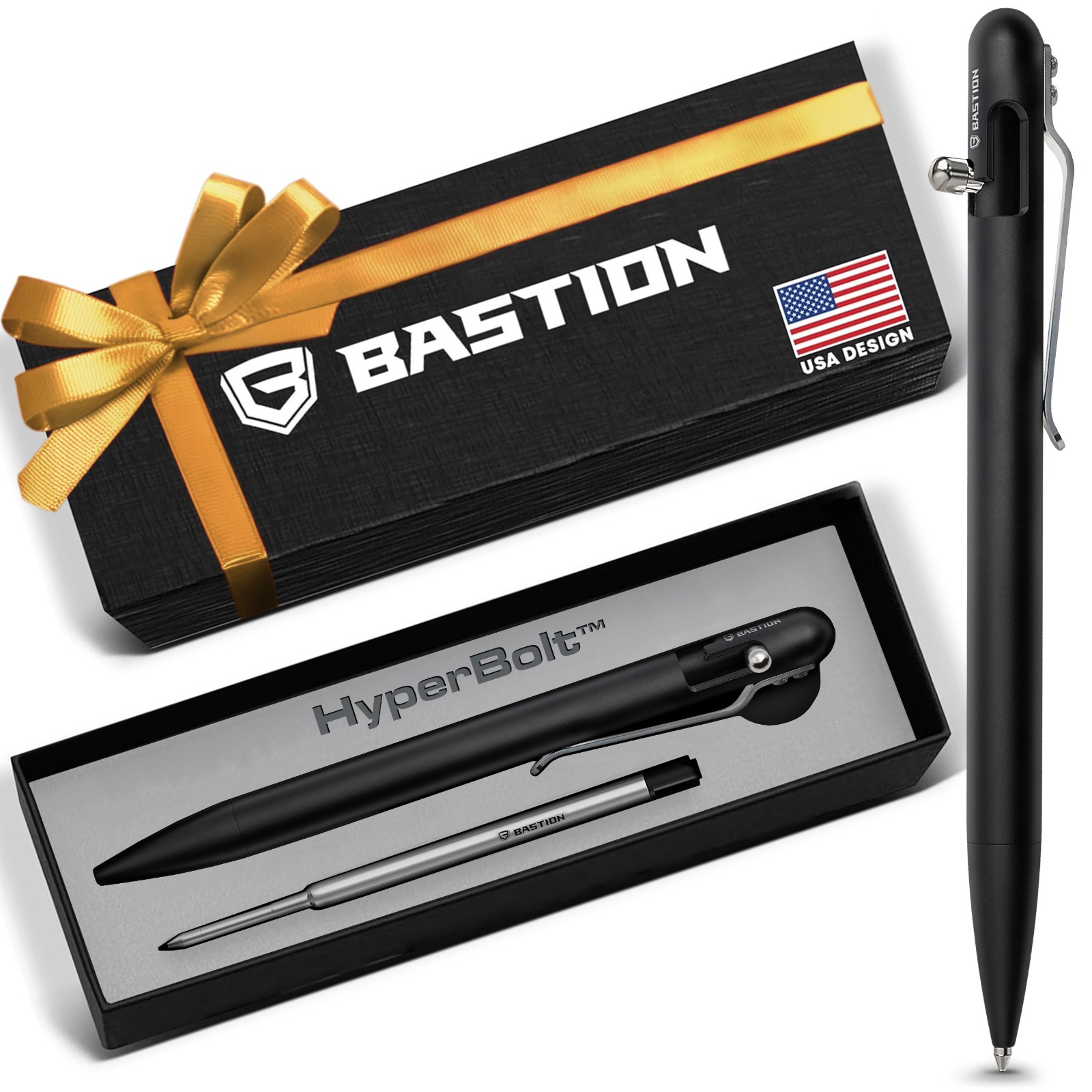 BASTION Bolt Action Pen | Slim Aluminum Black | Fine Tip Professional Ballpoint