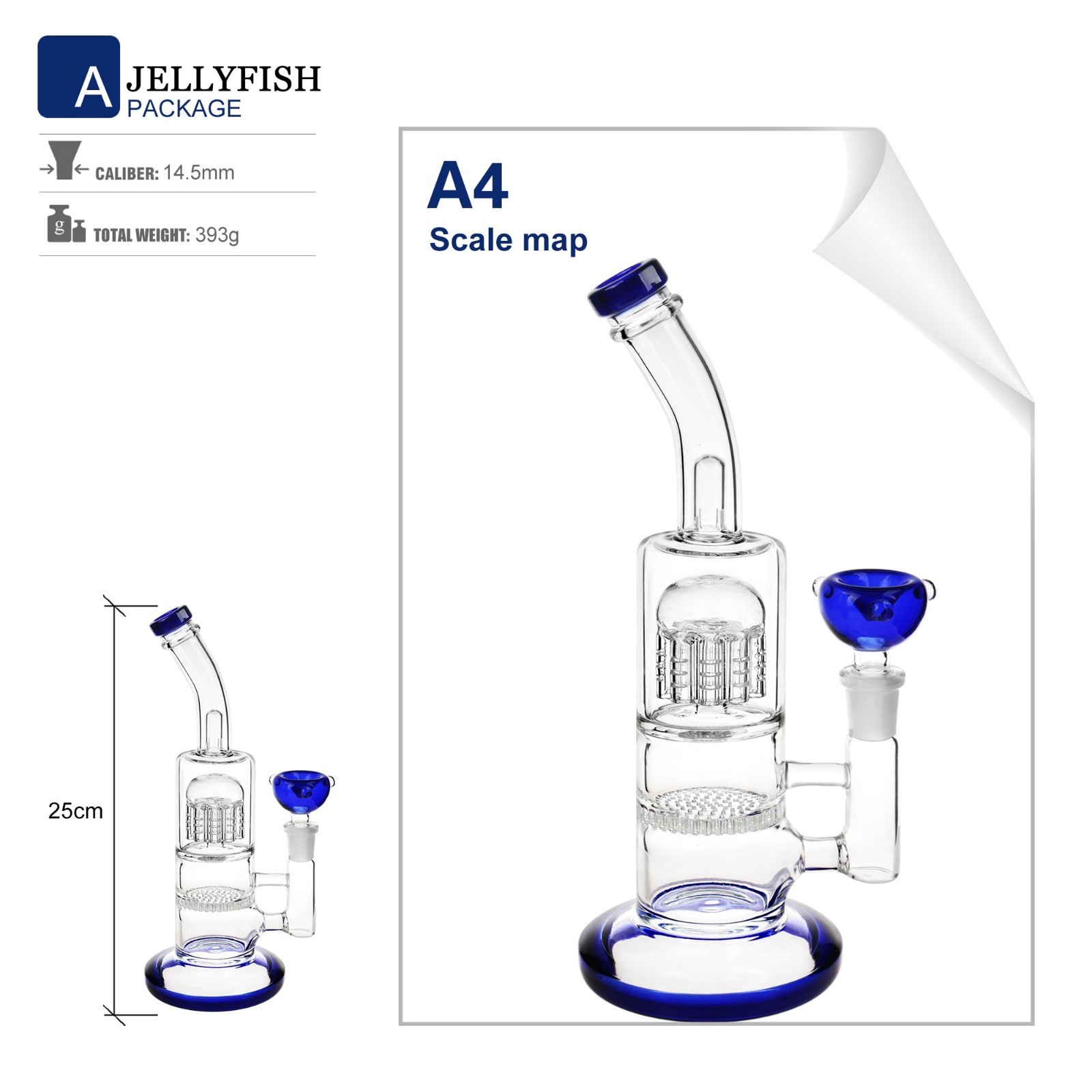 10" Blue Heavy Glass Bong Shisha Percolate Hookah Water Pipe w/ 14mm Bowl