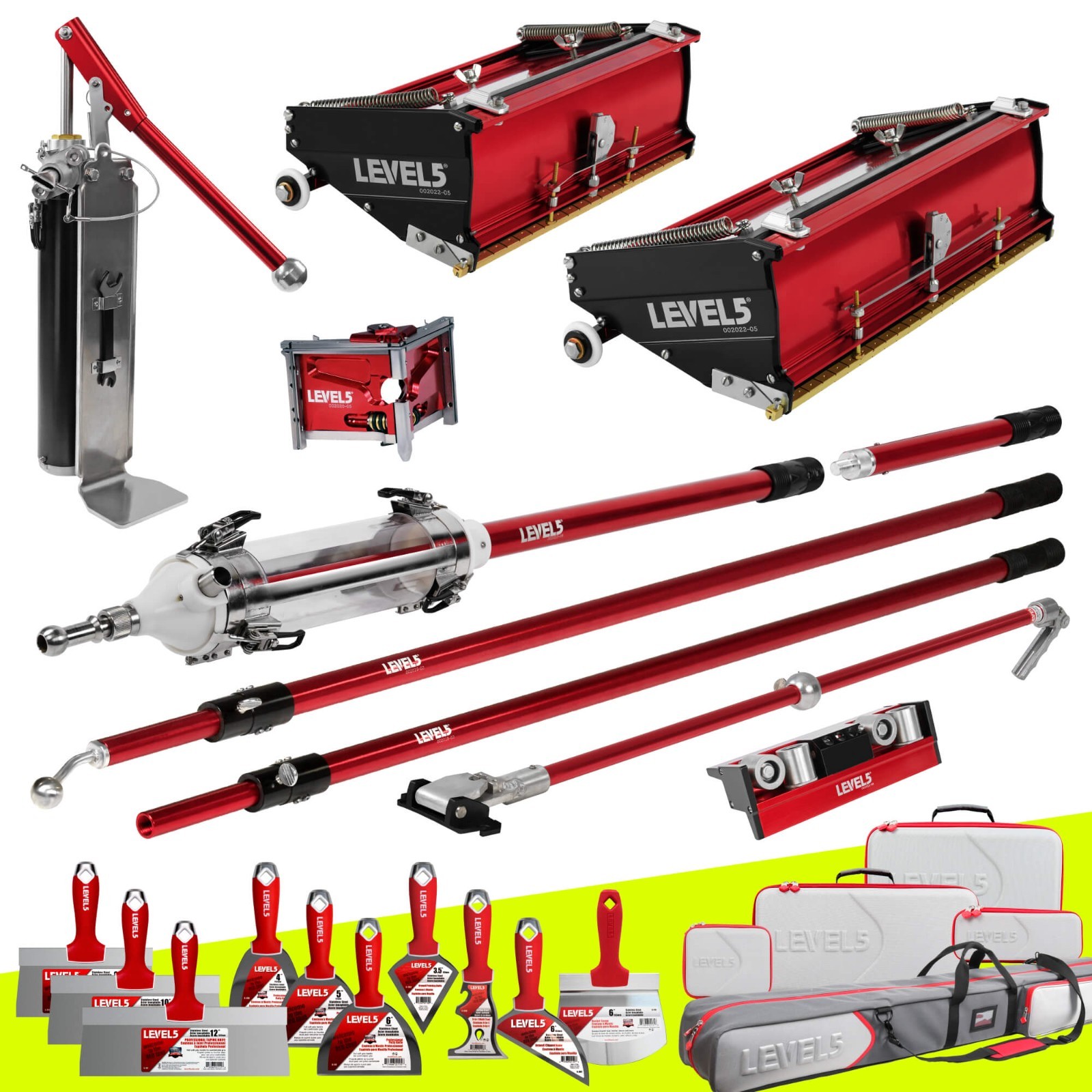 LEVEL5 Drywall Finishing Set | 2 Flat Boxes, 3 Handles, Pump + MiniShot | 4-662P
