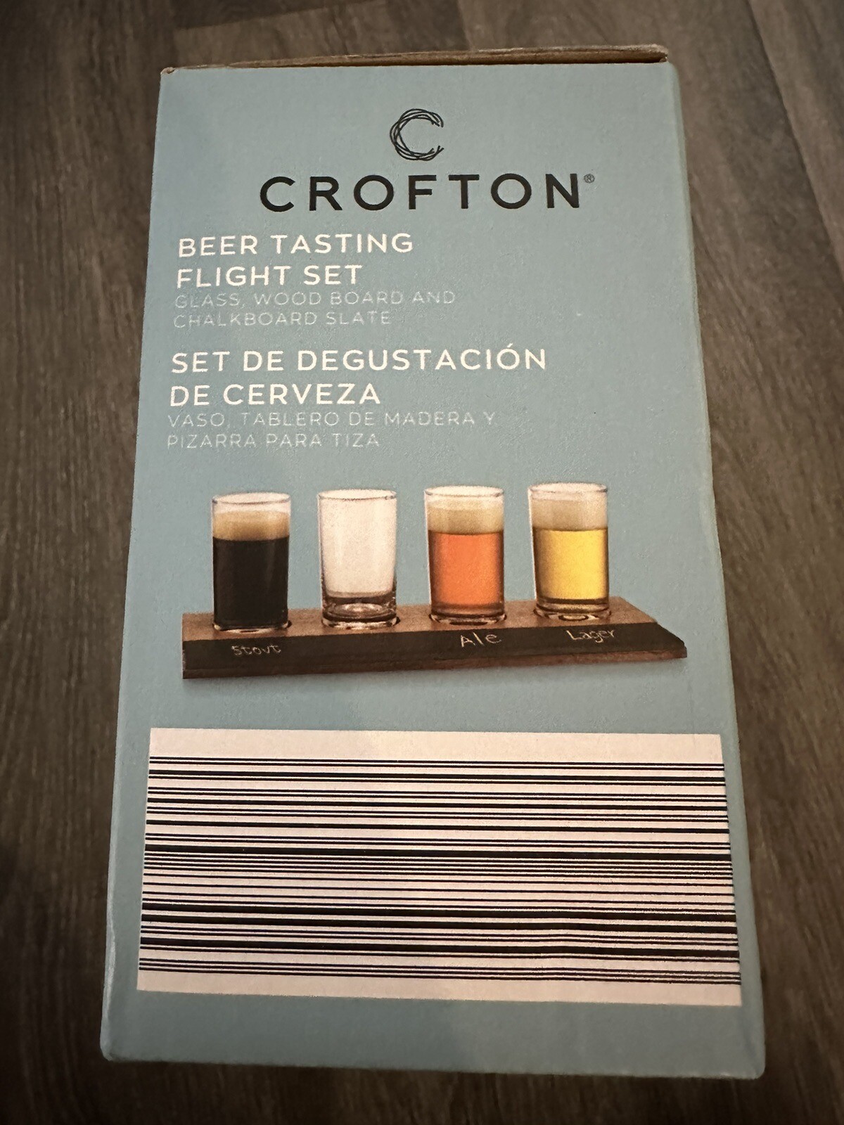 5-Piece Set Glass Pub Style Beer Flight Tasting Sampler Set Glasses w/ Wood Base