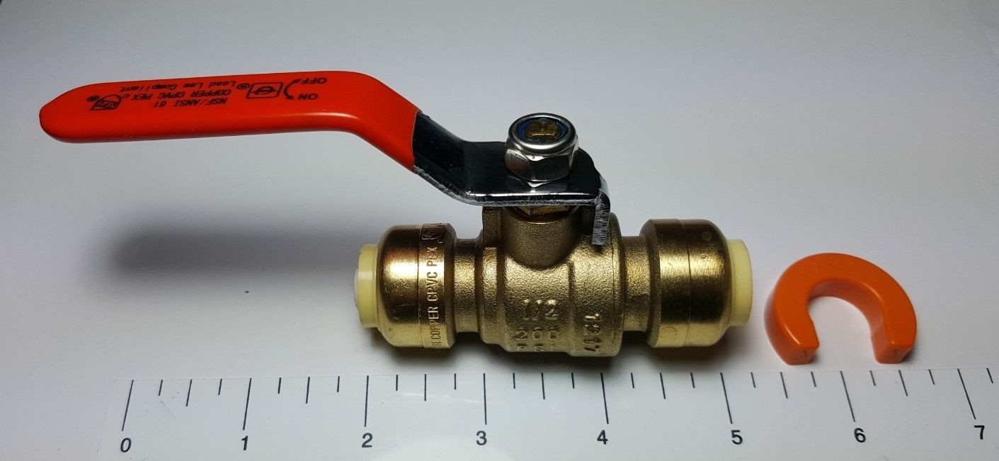 1 PIECE 1/2" PUSH FIT BALL VALVE WITH REMOVING CLIP