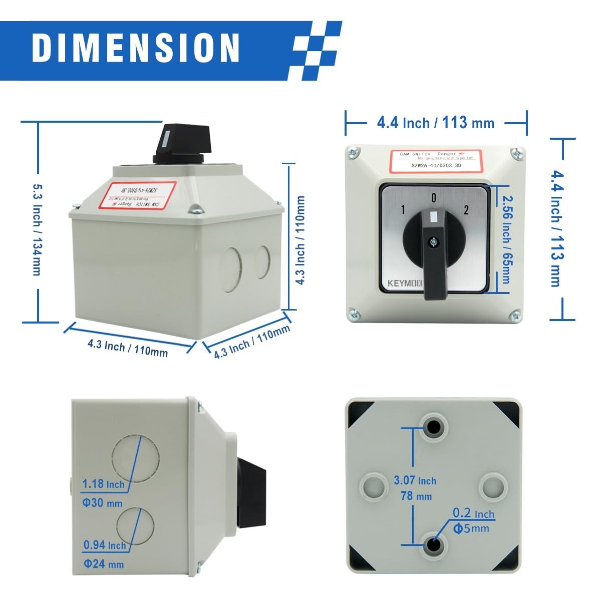 Universal Rotary Changeover Switch 660V 40A 3 Position 3 Phase with Exterior Box