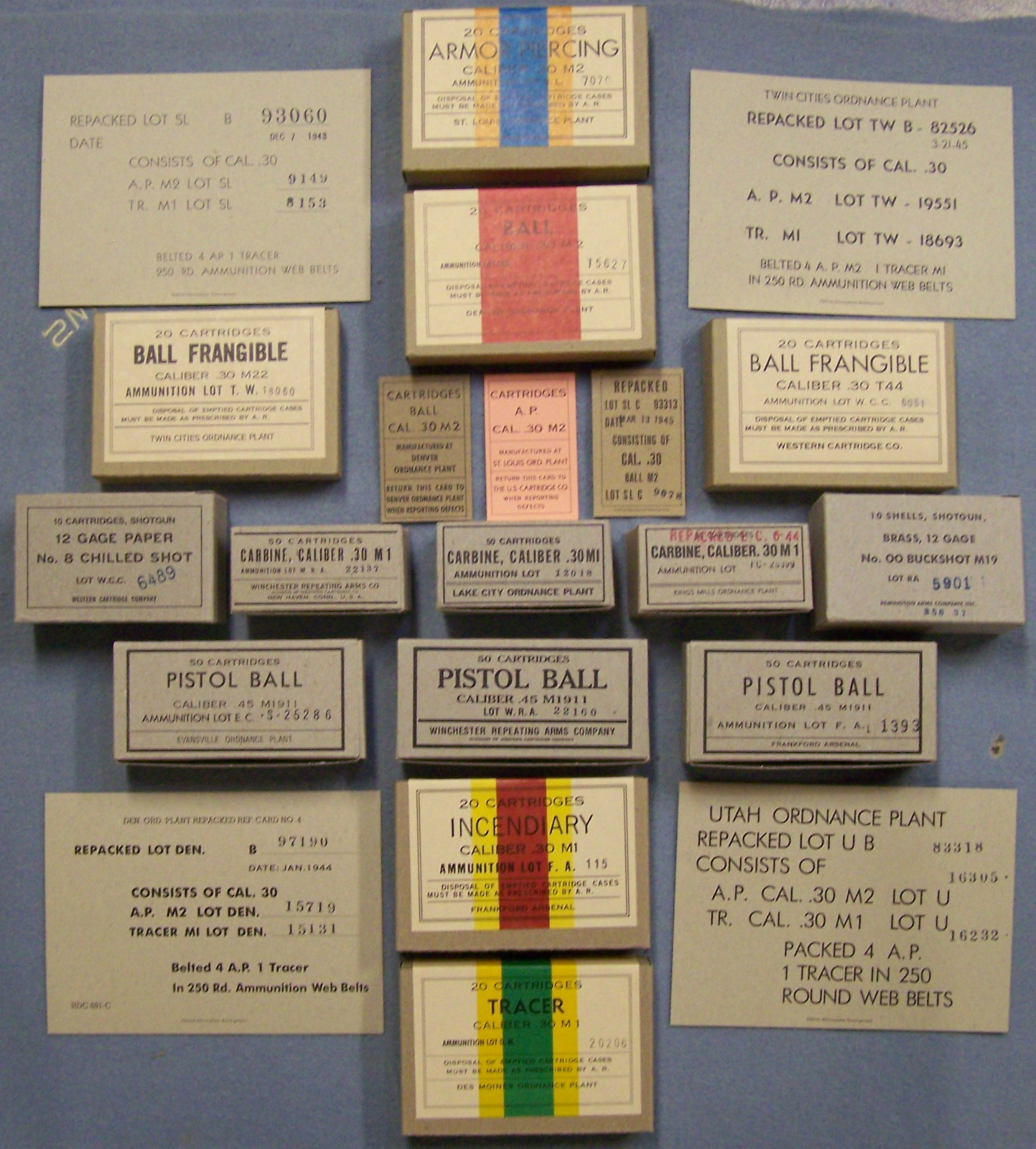 EARLY WORLD WAR II NEW REPLICA BANDOLEER LOT CARDS FOR CAL.30 M2 BALL AND A.P.