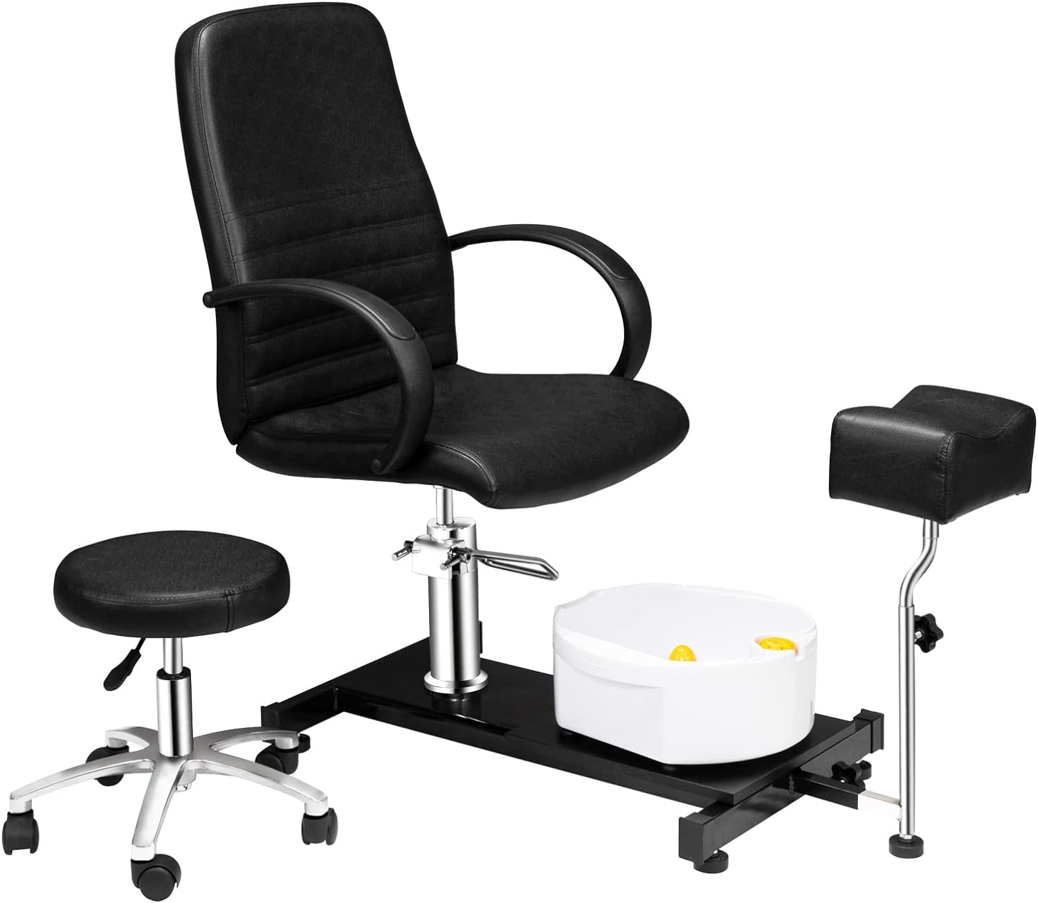 Pedicure Chair White with Stool & Bubble Massage Foot Bath, Hydraulic Pedi Chair