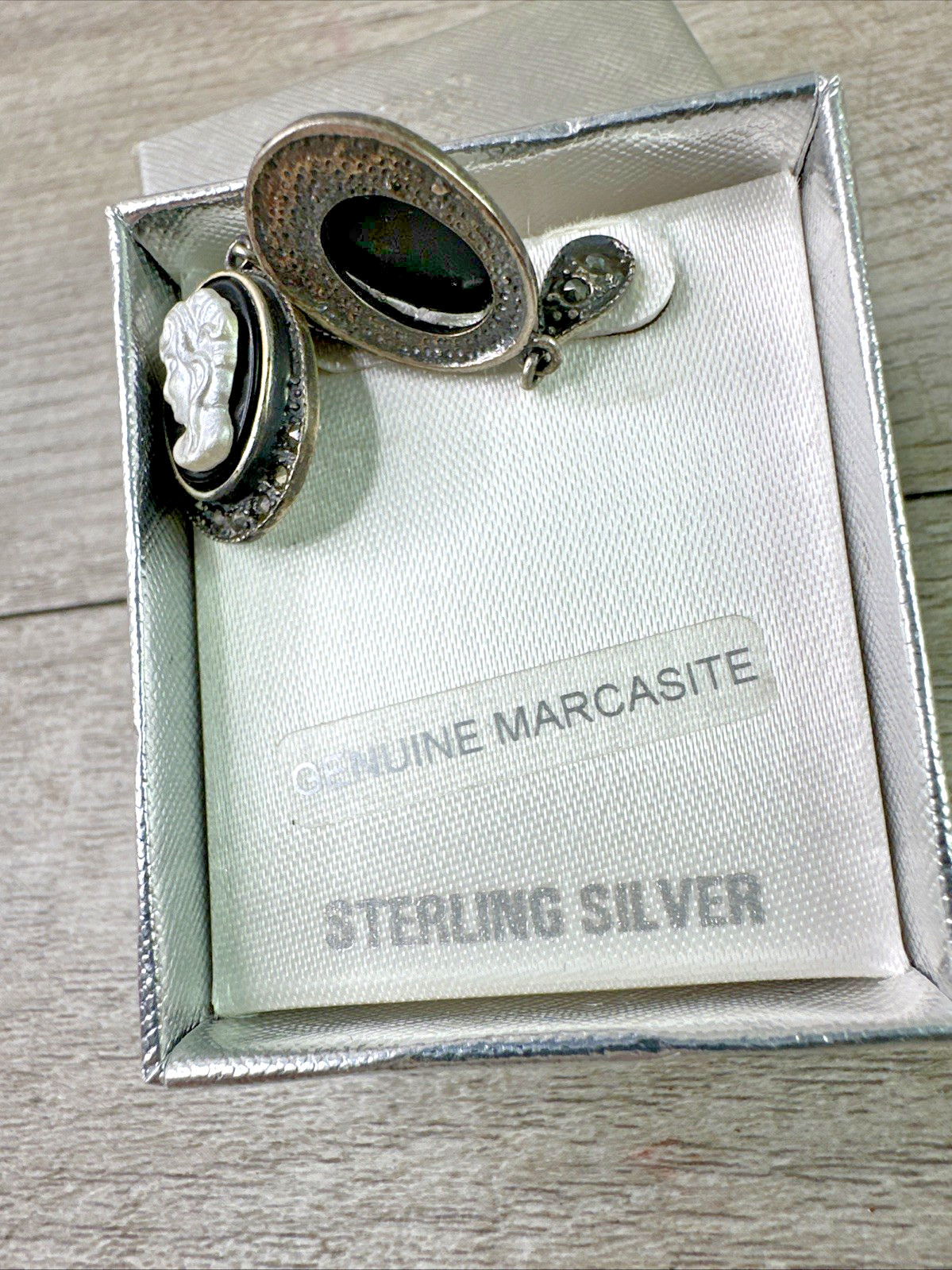 Genuine Maracasite & Sterling Silver Stud Earrings NEW in box