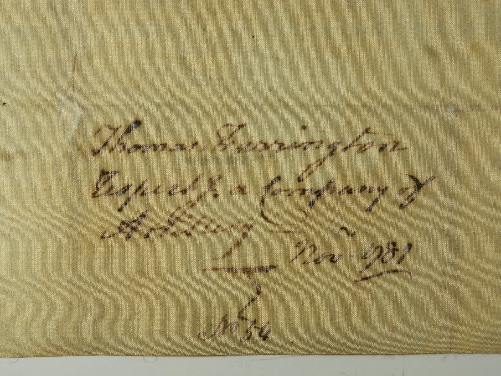 1781 Letter to John Hancock Requesting Formation of First MA Artillery Company