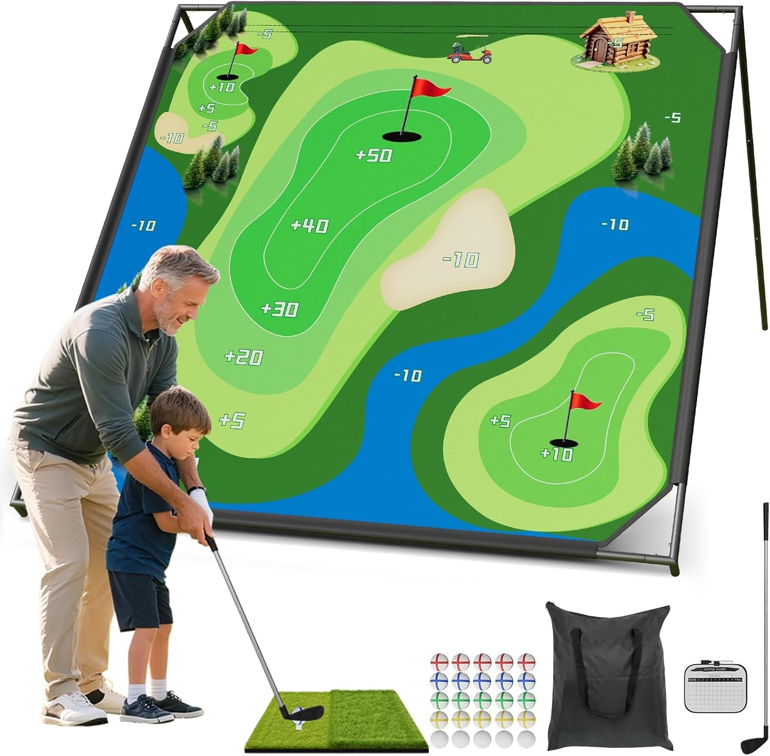 NAIZEA 2 in1 Battle Golf Chipping Game with 59”x59” / 80”x80” Large Chipping Mat