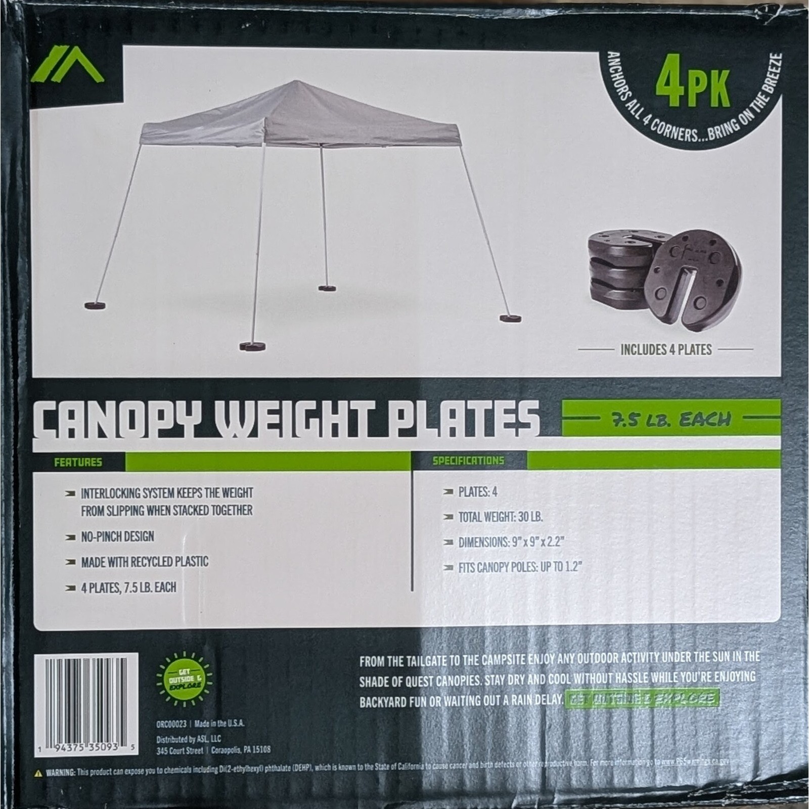 Canopy Weights, Quest, Qty 4 Total Weight 30 lbs