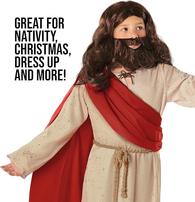 Kids Jesus Costume Boys Christ Robe + Sash Religious Biblical Nativity Play