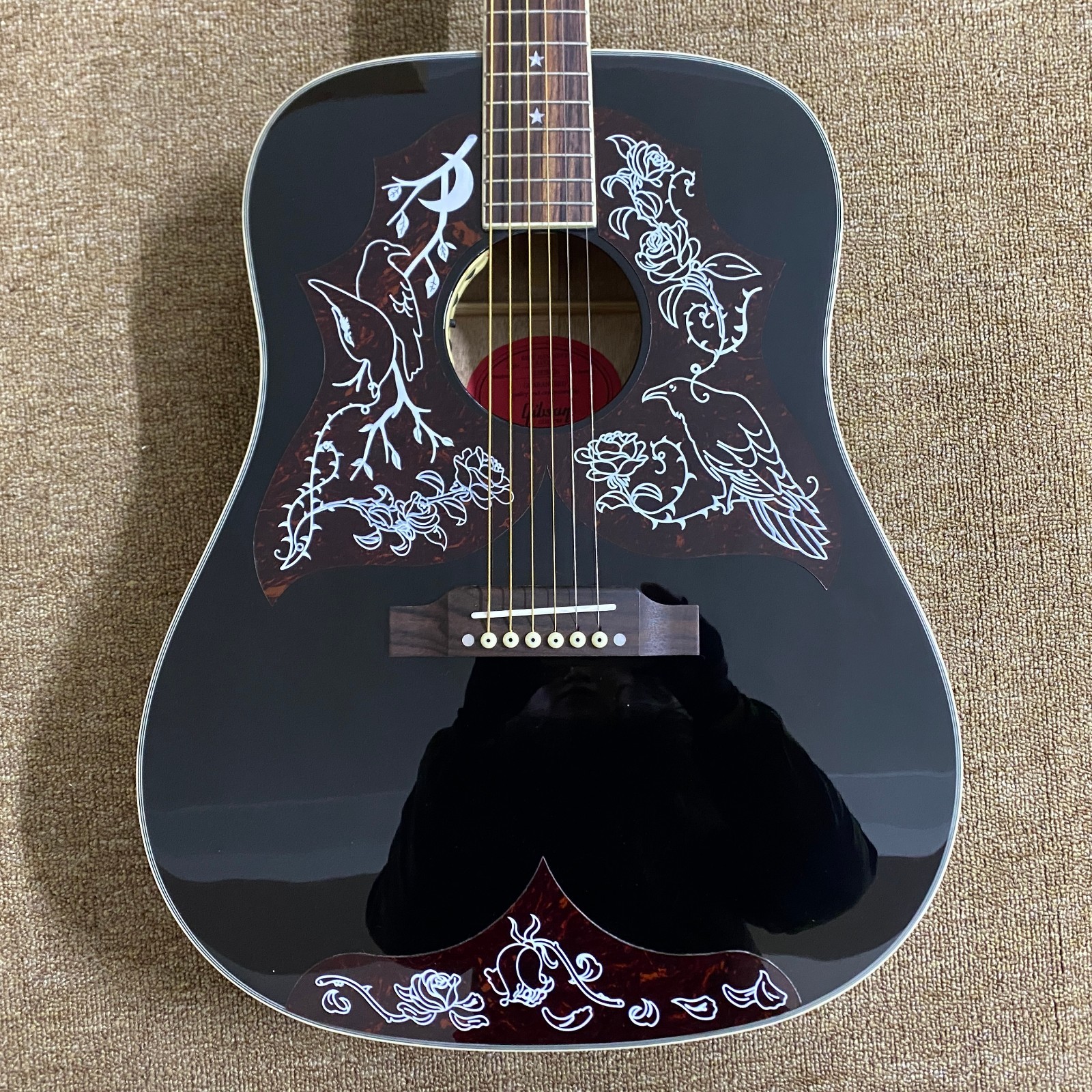 Black raven acoustic electric guitar rosewood fingerboard Free Shipping