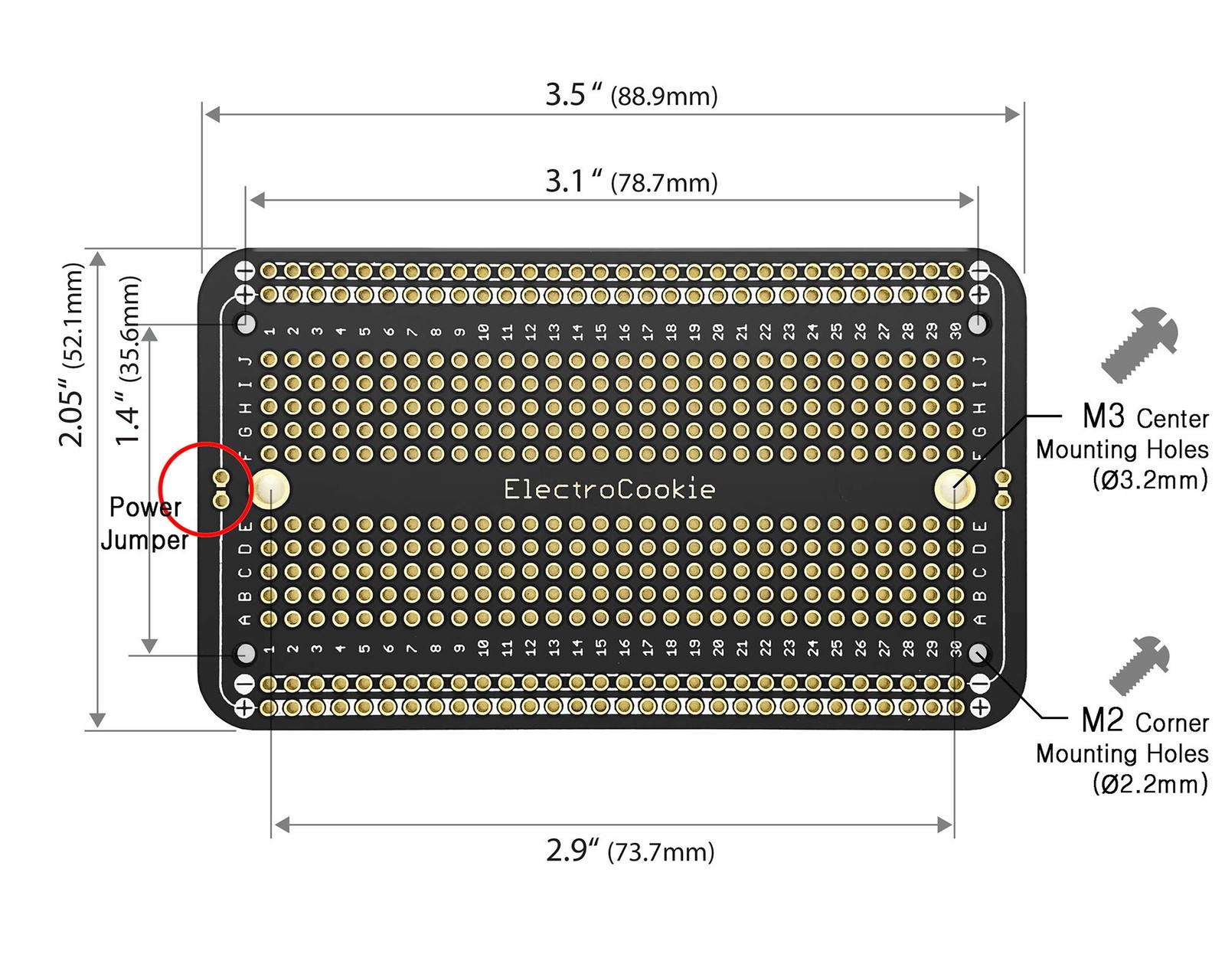 ElectroCookie Prototype PCB Solderable Breadboard for Electronics 2.Black