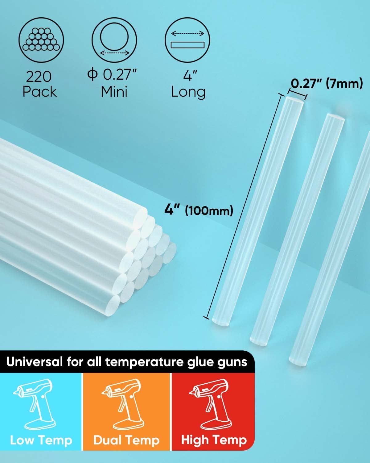 SHALL 220 PCS 7MM/11MM Clear Glue Sticks Hot Melt for Arts Craft DIY Kit Set