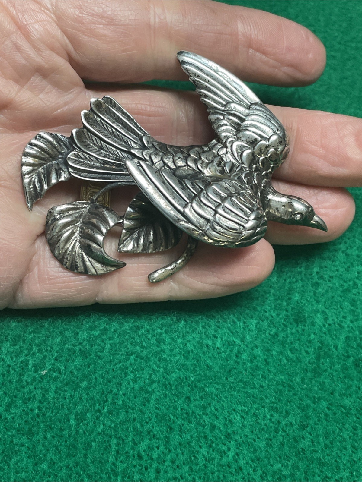Beautiful Sterling Silver Bird Dove of Peace Figural Pin Brooch Heavy Large