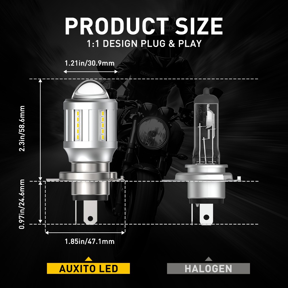 For Motorcycle H4 6500K Hi-Lo LED Beam Front Light Bulb Super Headlight Bright