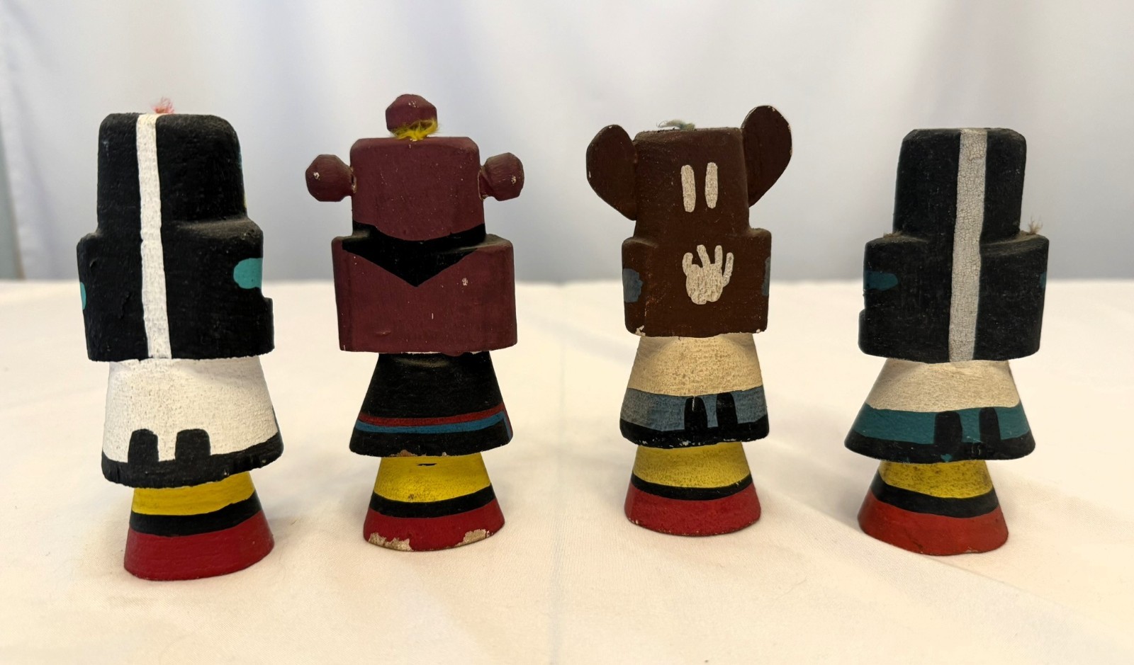 Lot of 4 HOPI KACHINA DOLLS, CARVED & PAINTED COTTONWOOD: Badger, Bear, Mud Head