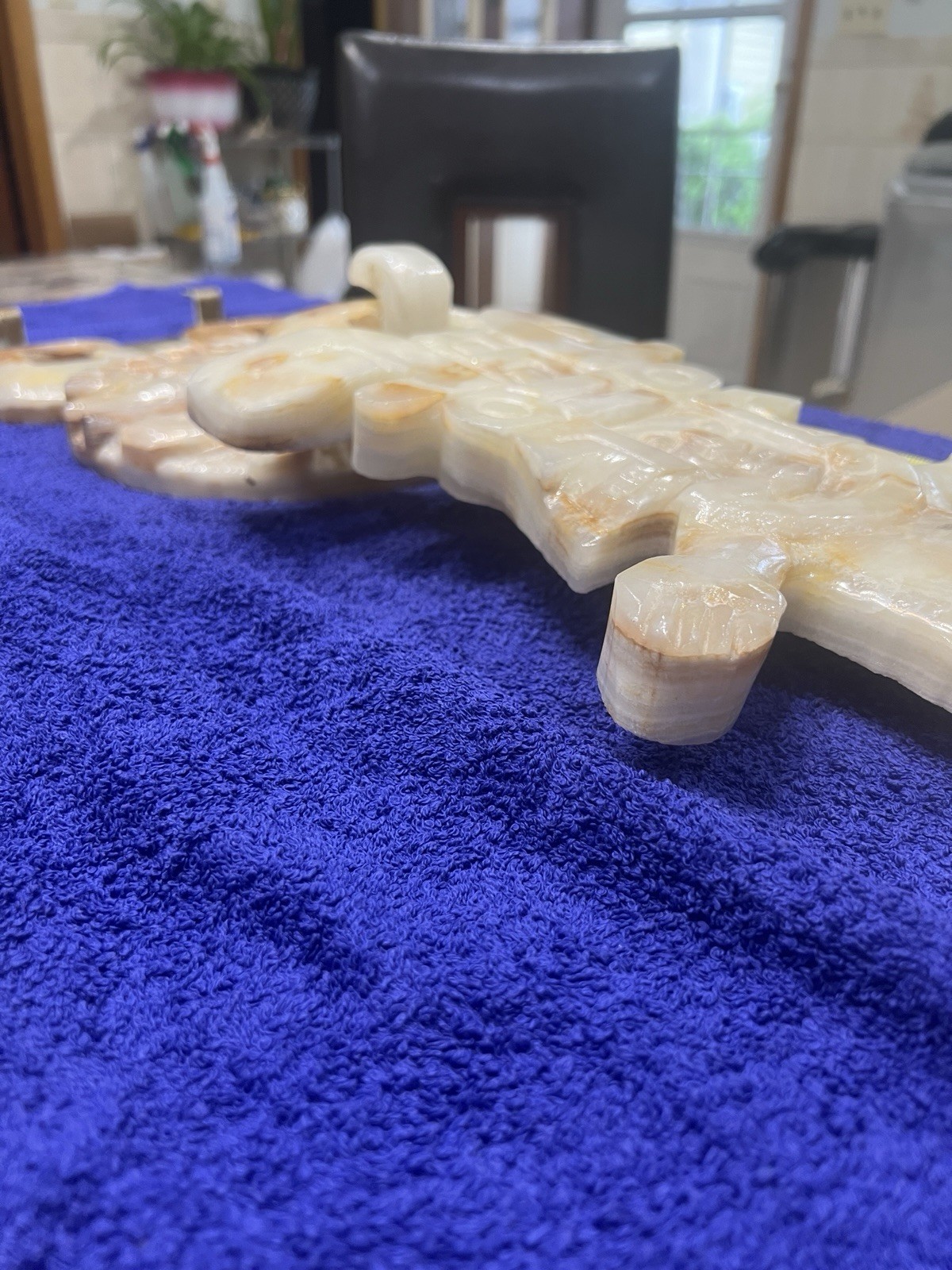 Aztec Mayan Marble/Onyx Large Stone Hand Carved Wall Hanging 33” Long W/bracket