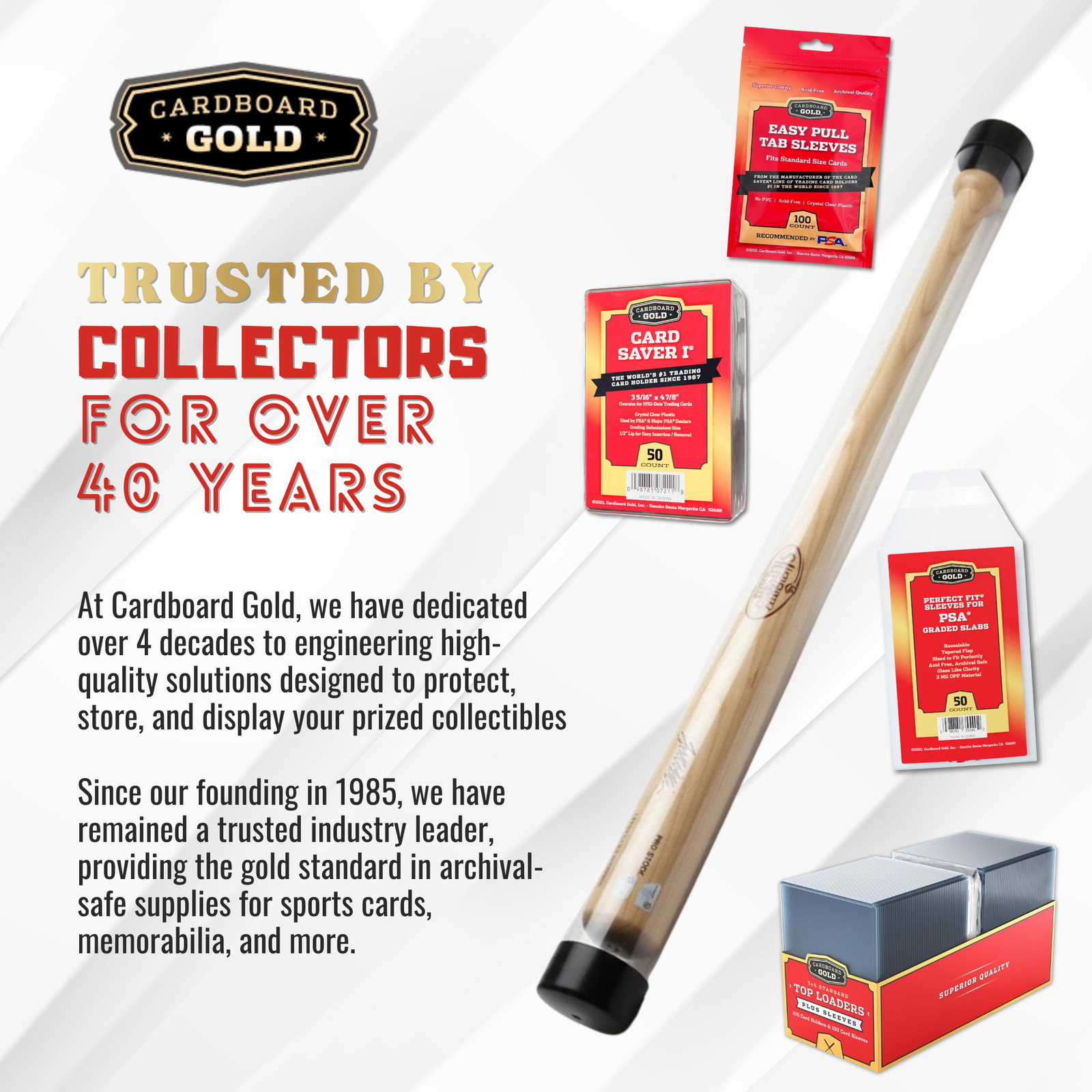 (12) Baseball Bat Tube Display Case Protective Holders! - Cardboard Gold Brand