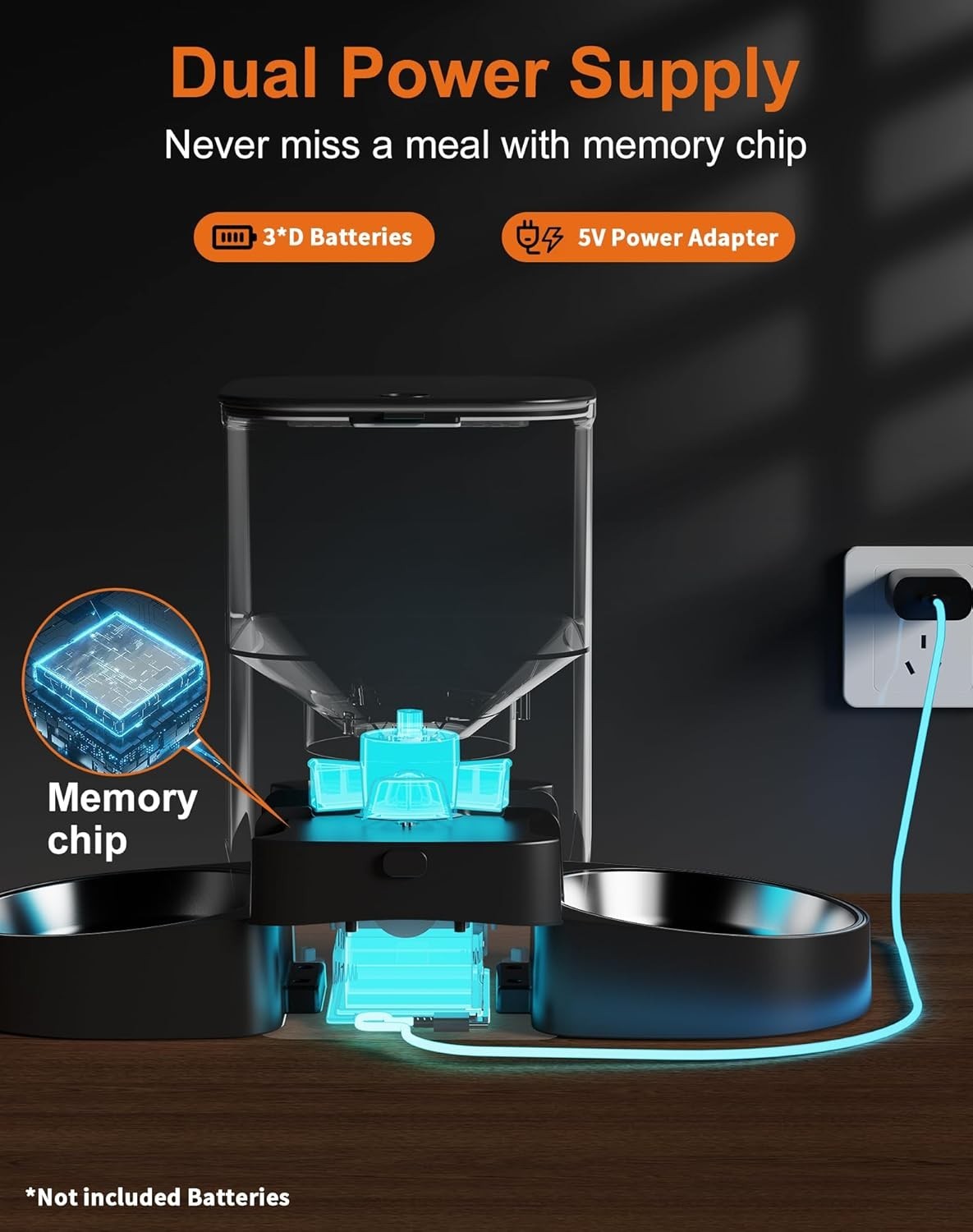 Large 5L Smart Automatic pet Feeder ,5G WiFi Control & Stainless Steel Bowl