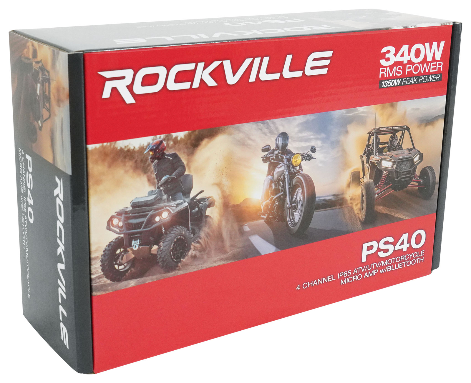 Rockville PS40 4 Channel ATV/UTV/Motorcycle Bluetooth Amplifier IP65 Micro Amp