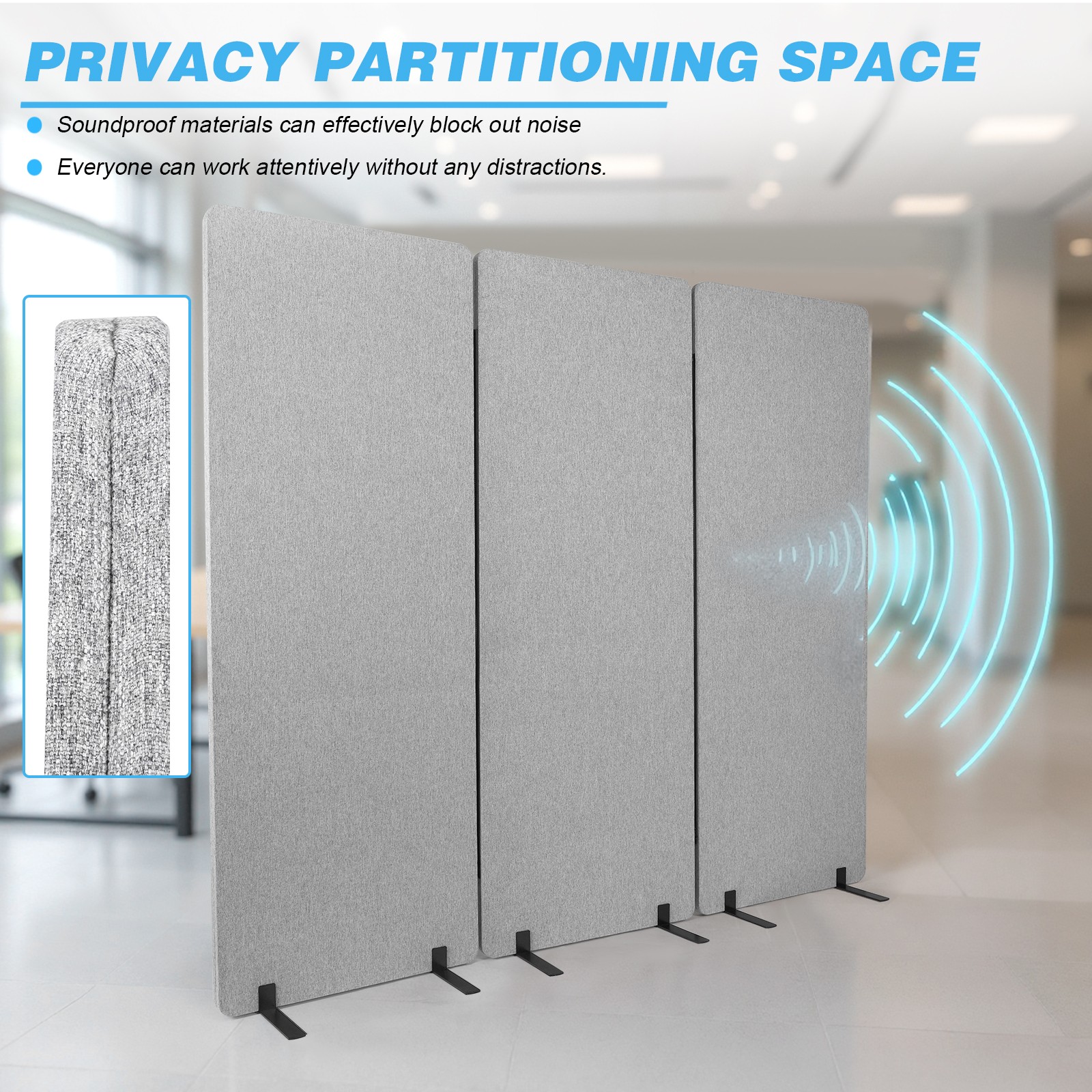 3 Panels Soundproof Privacy Panels Folding Room Divider for Dorm Studio Office