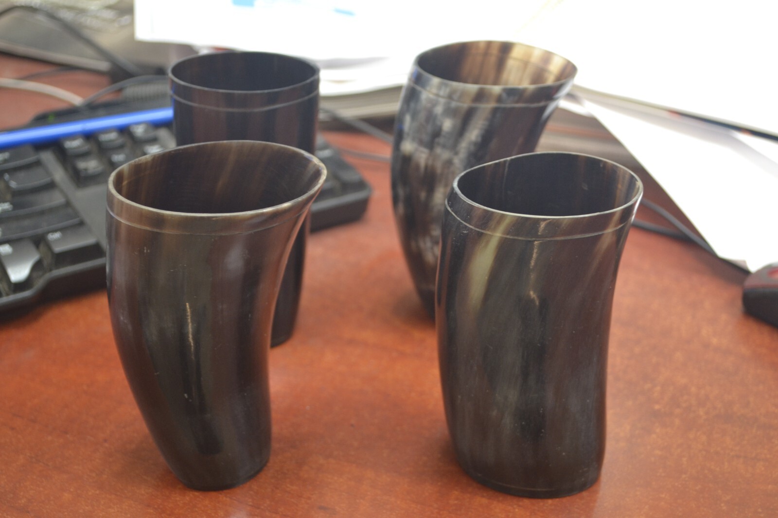 4 CUPS - BLACK BUFFALO HORN GAME OF THRONE MEDIEVAL DRINKING 5"