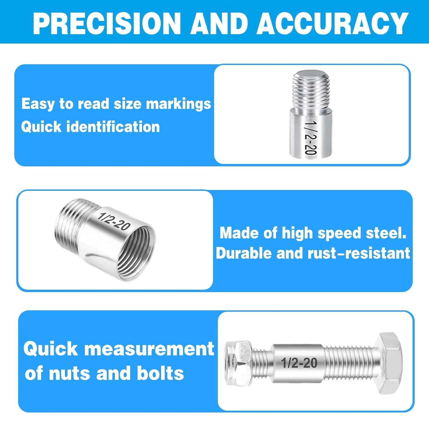44PCS Inch & Metric Set Nut & Bolt Thread Checker Identifier Thread Gauges Box