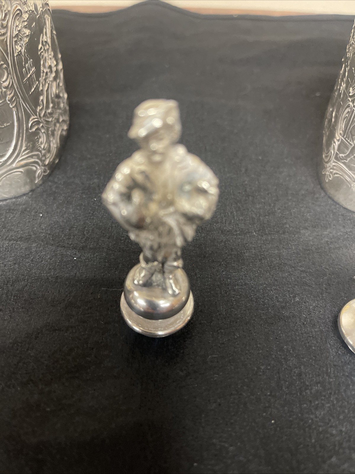 Pair Antique German Hanau Glass Decanters Bottles With sterling mounts / Tops