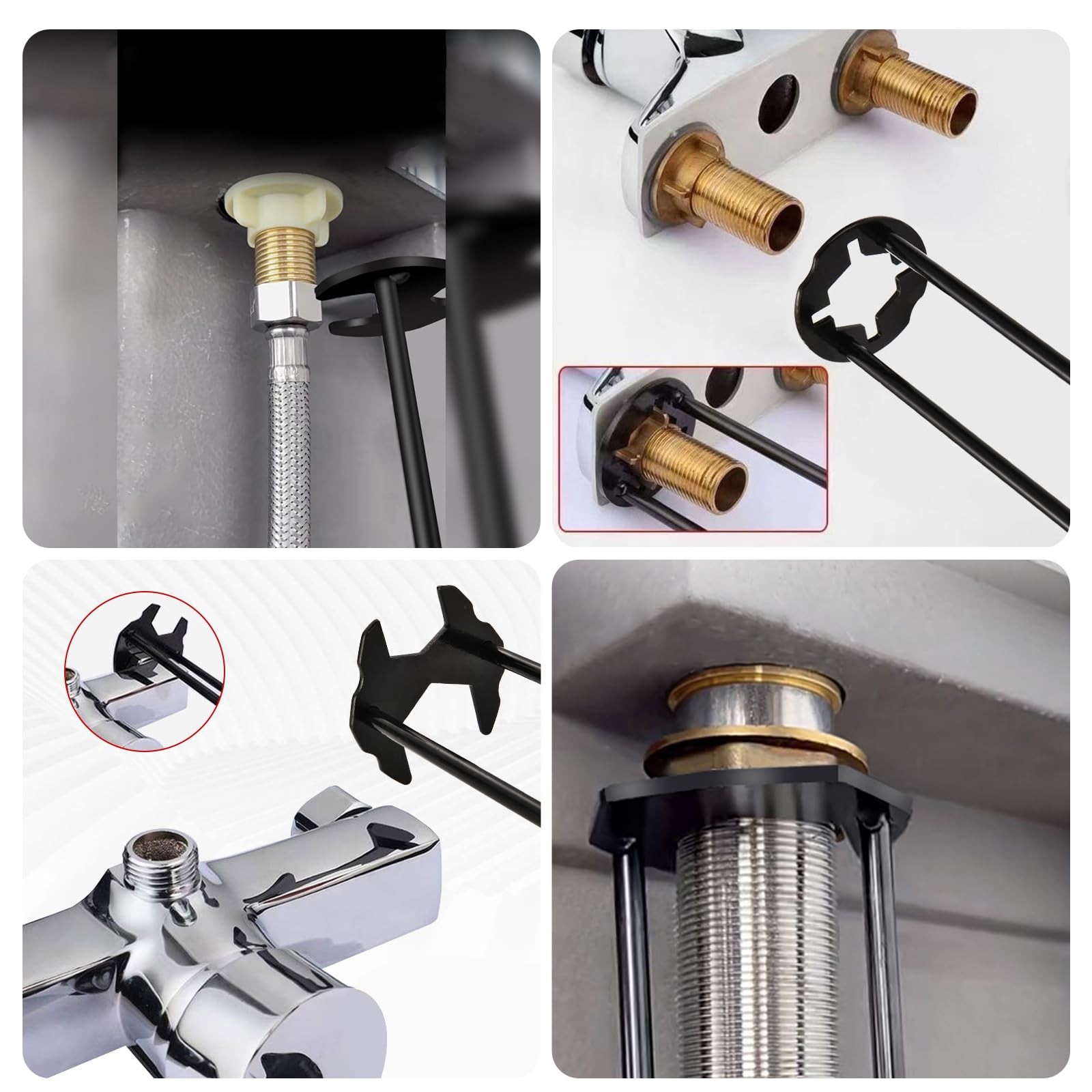 2pcs Basin Wrench Multifunctional Sink Wrench 7 Sizes Faucet Tool Four-jaw He-A+