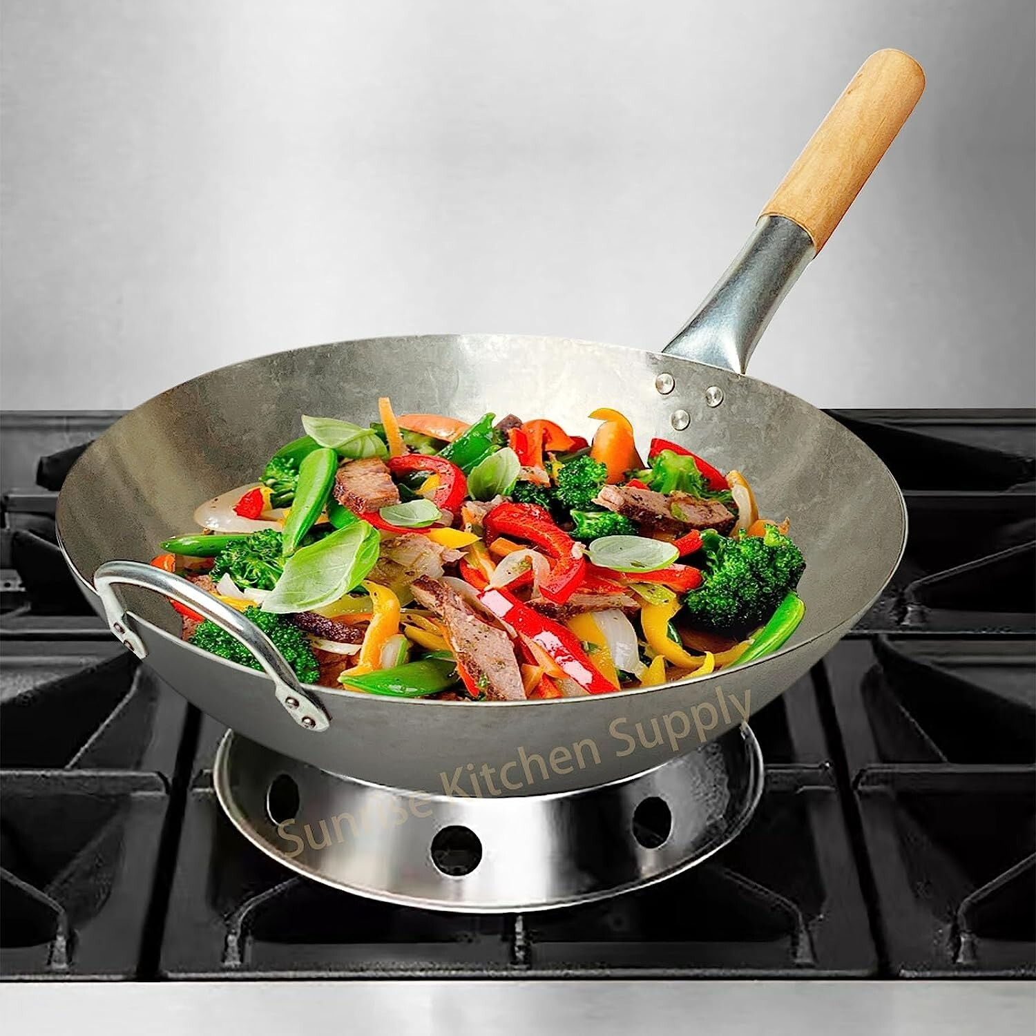 1.8 mm Thickness Heavy Duty Hand Hammered Carbon Steel Wok 14 inch, Round Bottom