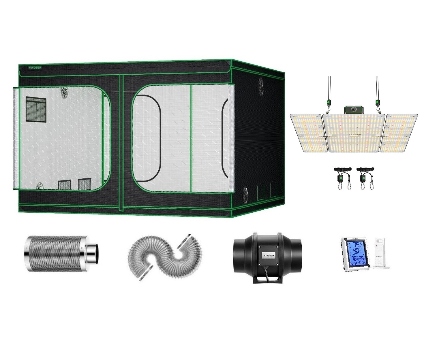 VIVOSUN 10x10 Grow Tent 400W LED Grow Light & 8" Inline Duct Fan 120"x120"x80"